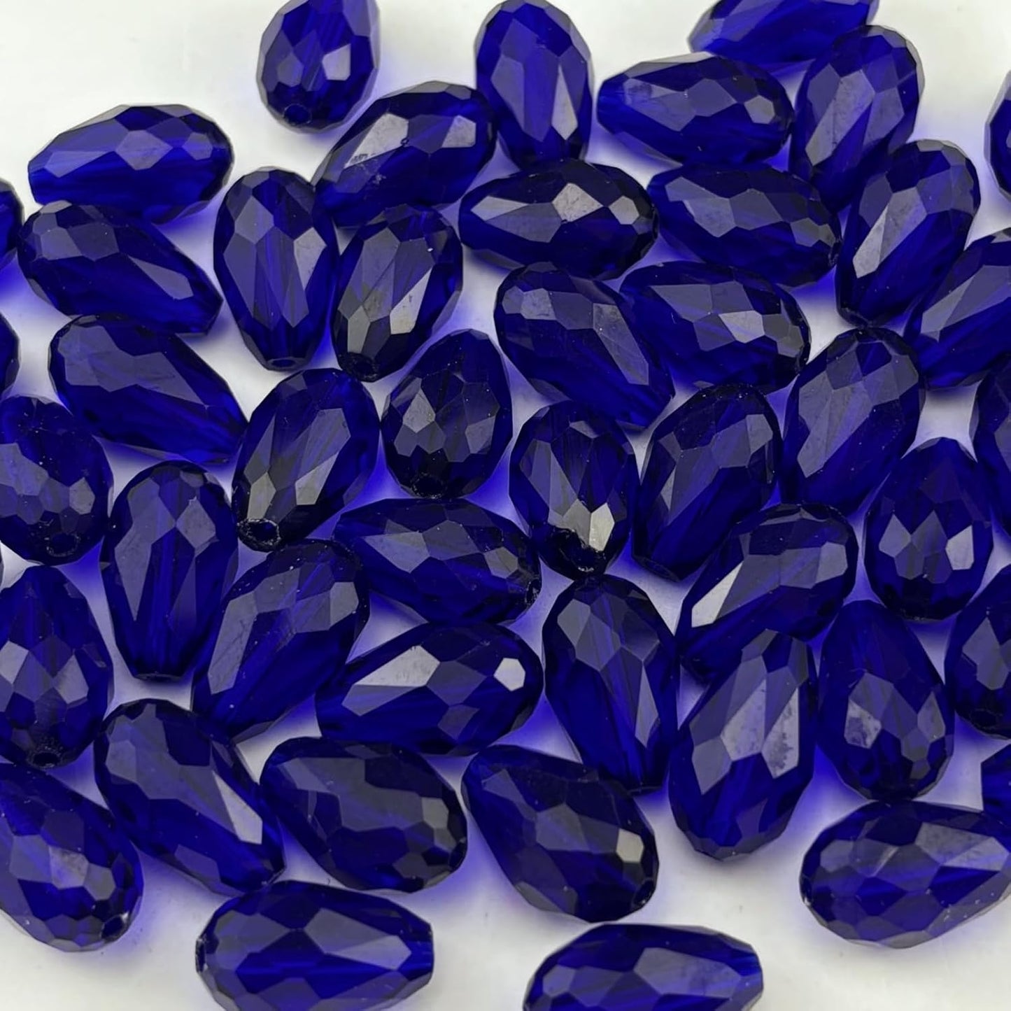 130pcs 6x8mm Teardrop Crystal Glass Beads for Jewelry Making, Faceted Vertical Hole Teardrop Glass Spacer Beads for Wind Chimes Bracelet Earring Necklace DIY Craft(Dark Blue)