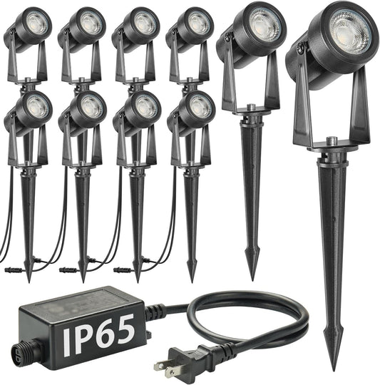 SUNTHIN Outdoor Landscape Lighting, 10 Pack Outdoor Spot Lights with Transformer for Yard, Plant, Lawn, Tree, Flags, House, Garden, Fence Use, IP65 Waterproof & Connectable