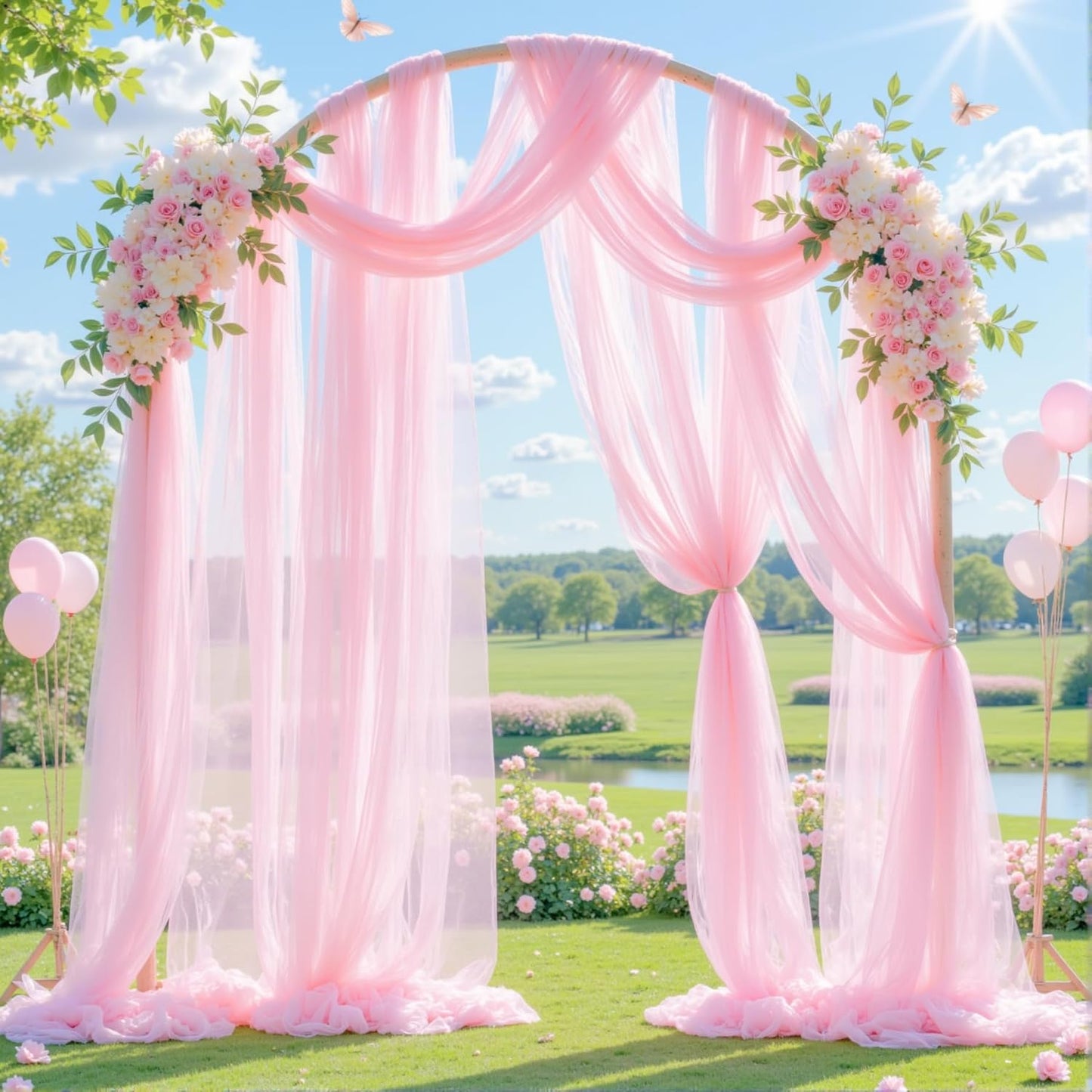 Wedding Arch Draping Fabric Backdrop 2 Panel 30" x 19Ft Pink Drapes Curtains for Wedding Reception Sheer Tulle Backdrop Curtain for Ceremony Birthday Party Baby Shower Arbor Ceiling Decorations