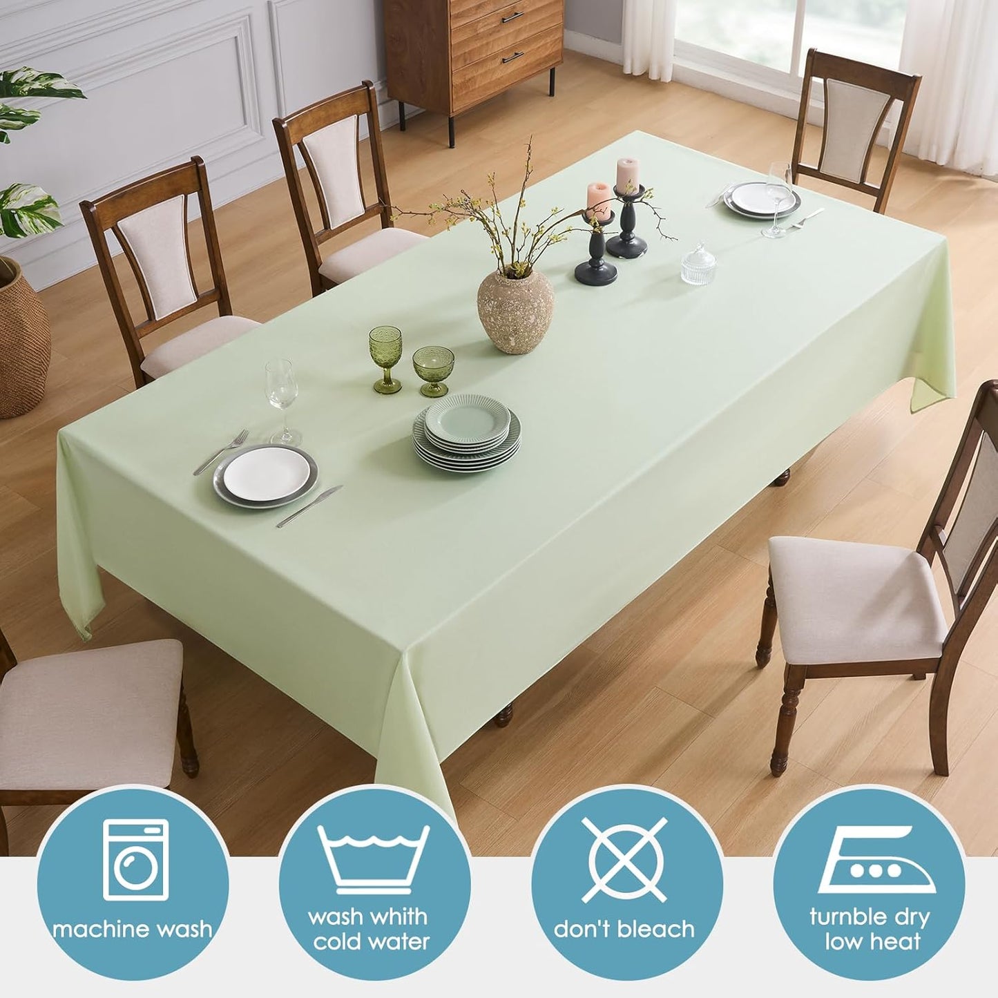 VidaFete Tablecloth 6 Pack 90 * 132inch Rectangle Table Cloth Polyester,Stain Wrinkle Resistant Polyester Dining Table Cover for Kitchen Dinning Party Wedding Rectangular Buffet Decoration(Sagegreen)