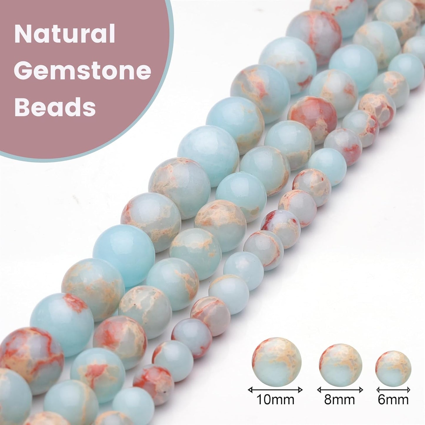 8mm Natural Stone Beads for Jewelry Making,Sky Blue Jasper Polished Smooth Round Gemstone Beads for Bracelet Necklace 15 Inch