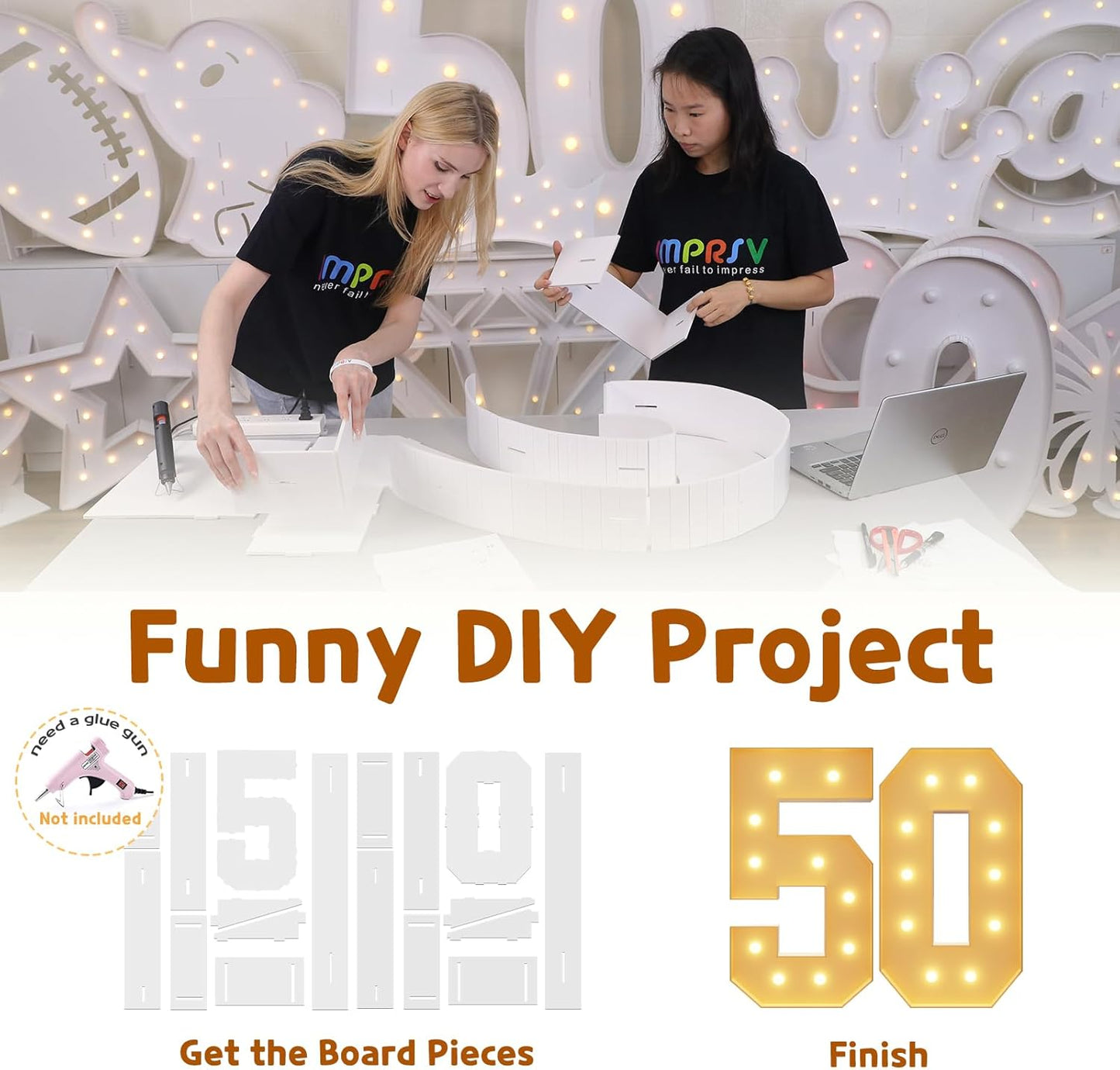 imprsv 4FT Light Up Numbers, Marquee Numbers 50th Birthday Decorations for Women Men, Large Light Up 50 Birthday Women Foam Board Anniversary Party Decorations Arch Kit (DIY)
