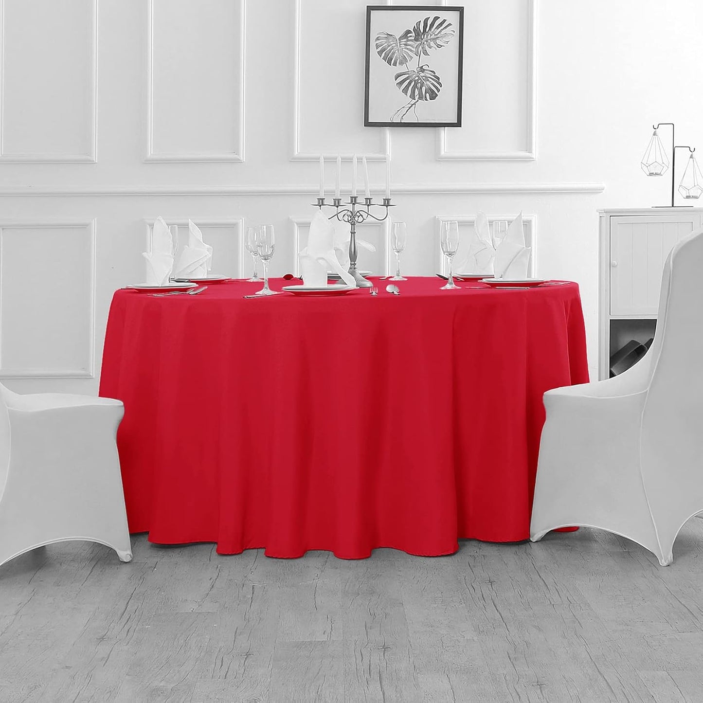 Fokitut 6 Pack Round Tablecloth, 120 Inch, Stain Resistant and Wrinkle Polyester Table Cloth, Fabric Table Cover for Kitchen Dining, Wedding, Party, Holiday Dinner-Red