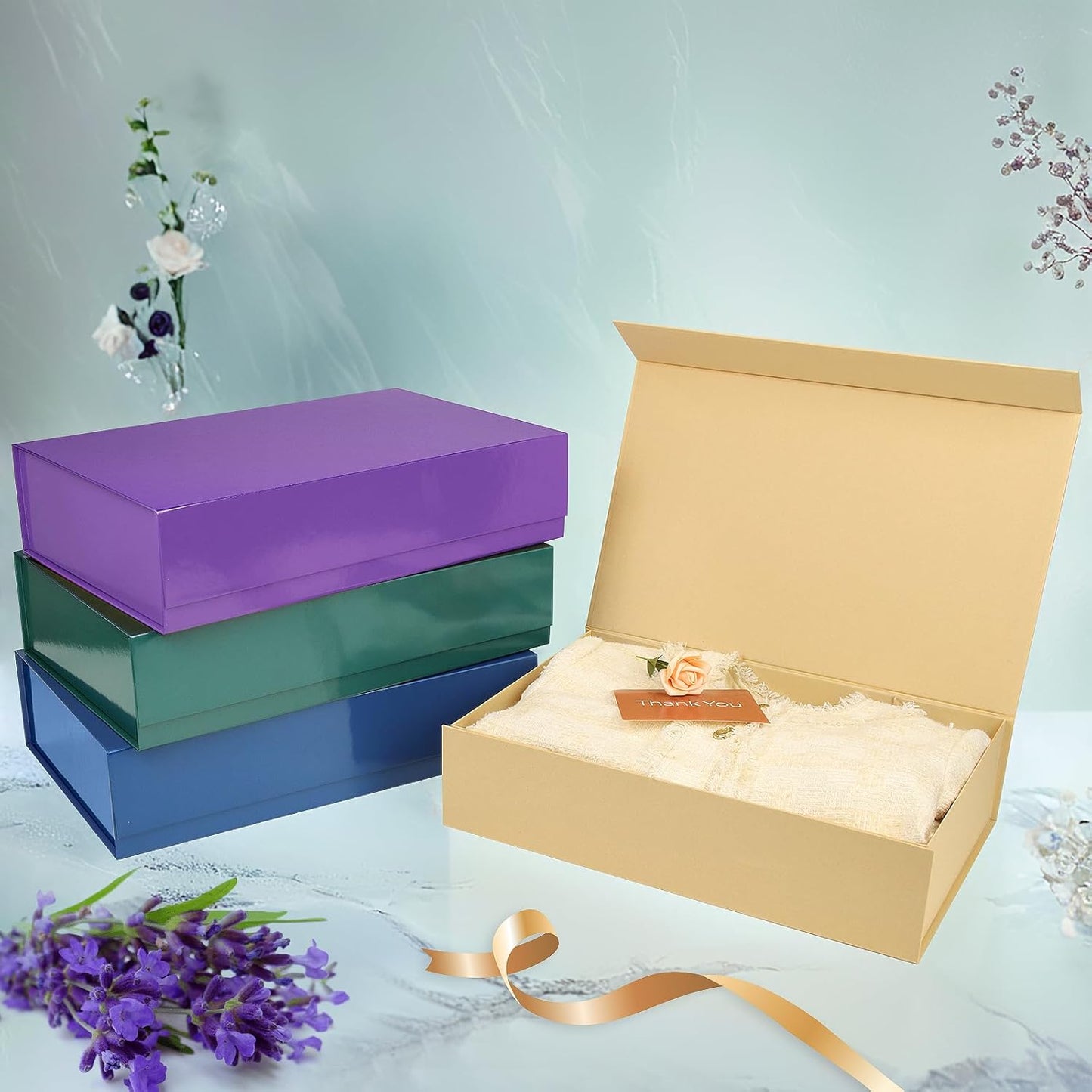 PACKHOME 6 Extra Large Gift Boxes 17.5x11.3x4.3 Inches, Sturdy Shirt Boxes with Magnetic Lids for Clothes and Large Gifts (Glossy Blue)
