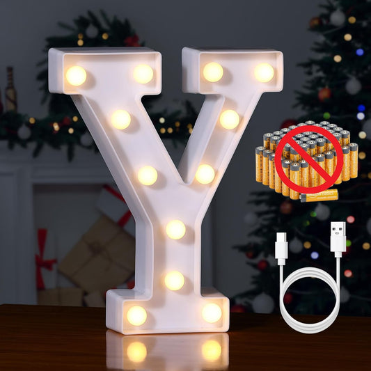 Foaky Rechargeable LED Letter Lights Sign Marquee Light Up Letters Sign for Night Light Wedding/Birthday Party Christmas Lamp Home Bar Decoration (Y)