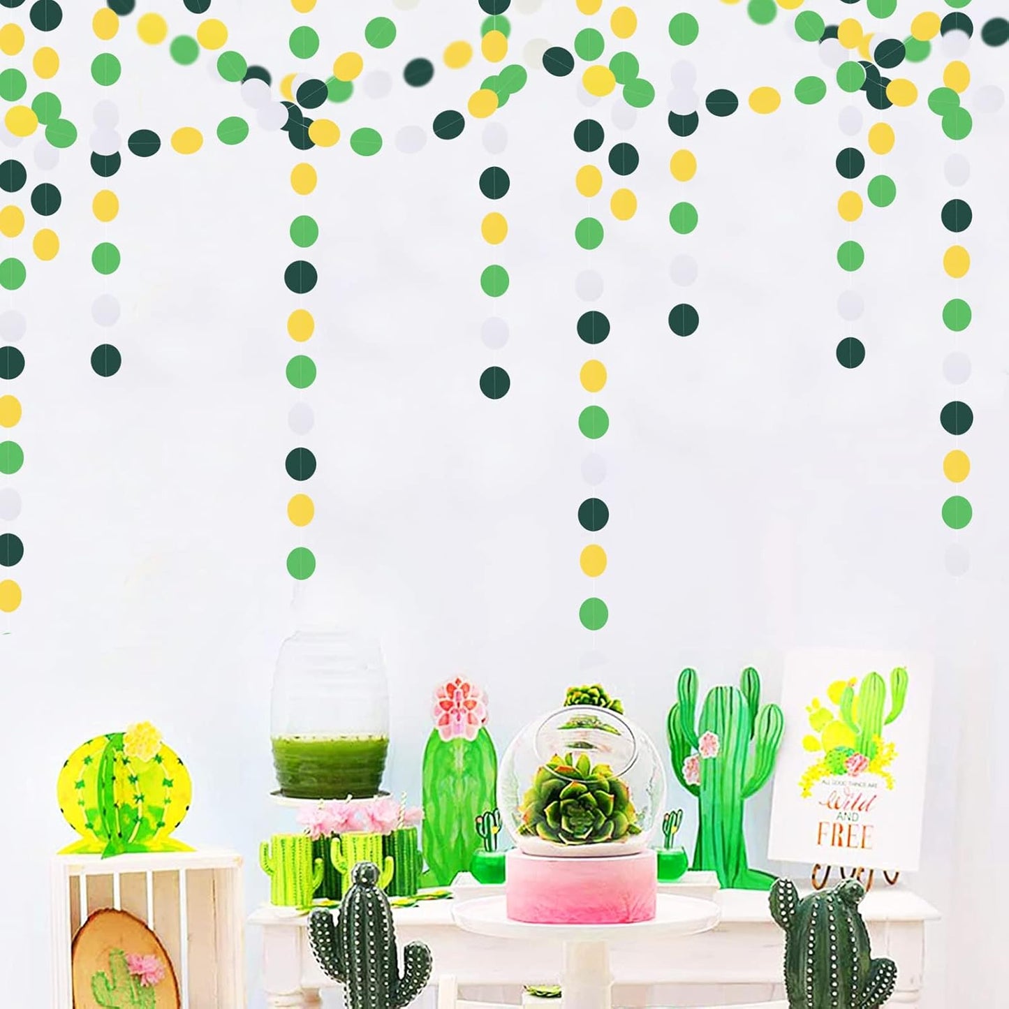 Yellow Green White Party-Decorations Garland - 52Ft Spring Summer Hanging Paper Streamers Banner, Graduation Birthday Wedding Engagement Baby Shower Garden Tea Party Decor Ouruola