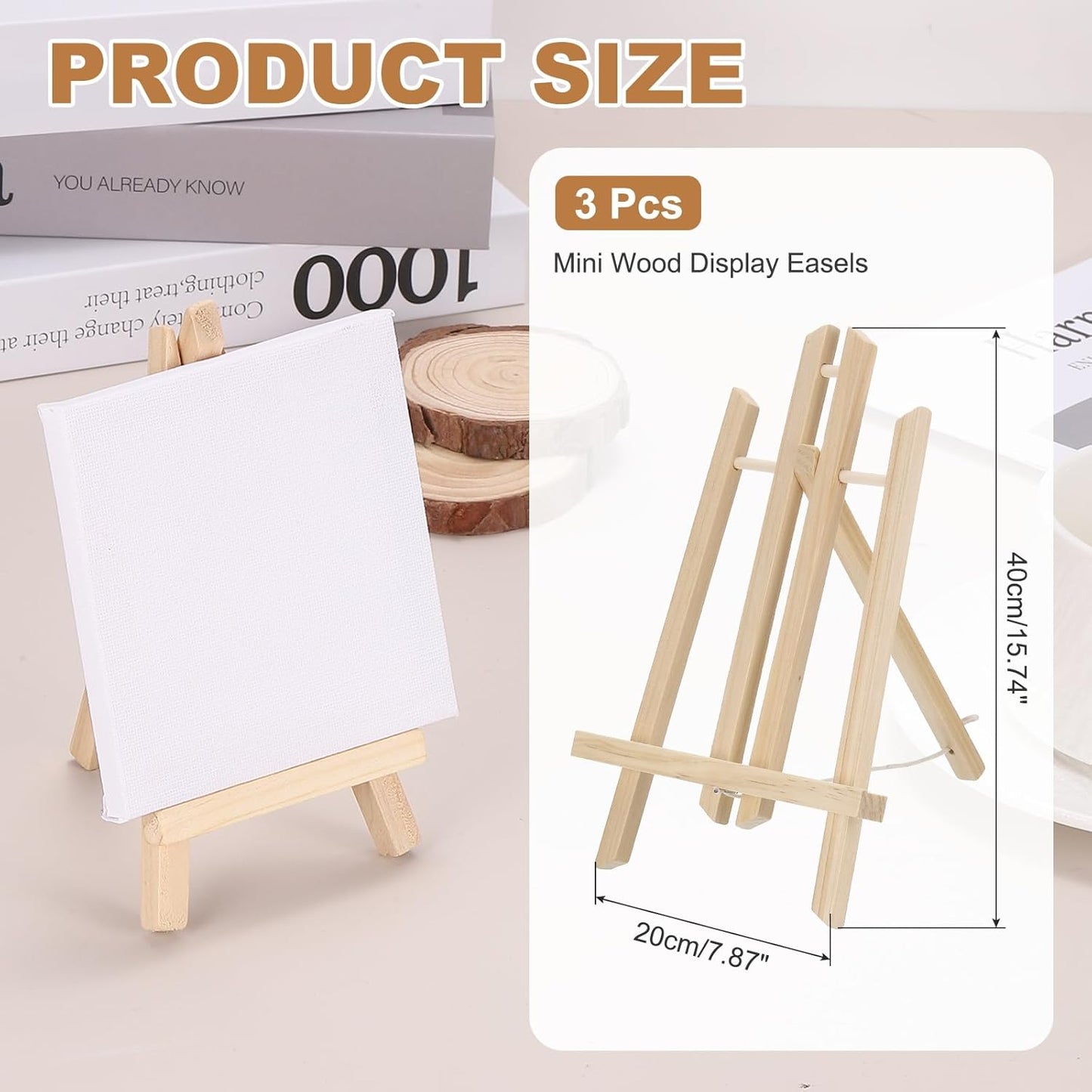 MECCANIXITY Mini Wood Display Easels, 15.7"x7.9"A-Frame Painting Tabletop Easels Holder Stand for Artists Beginners Displaying Small Canvases Art Photos Business Cards(Pack of 3, Wood Color)