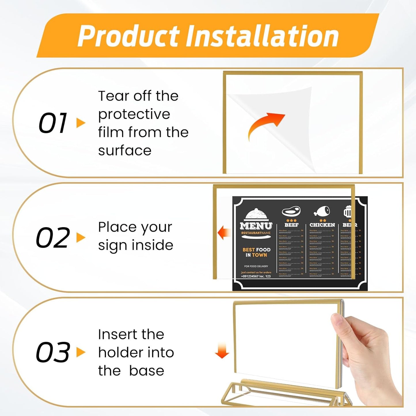 Smarpau 7x5 Gold Acrylic Sign Holder, 16 Pack Wedding Table Number Holders with Horizontal Stand, Double Sided Photo Picture Frames Stands, Flyer Stand, Paper Display Stand for Cafe, Restaurant