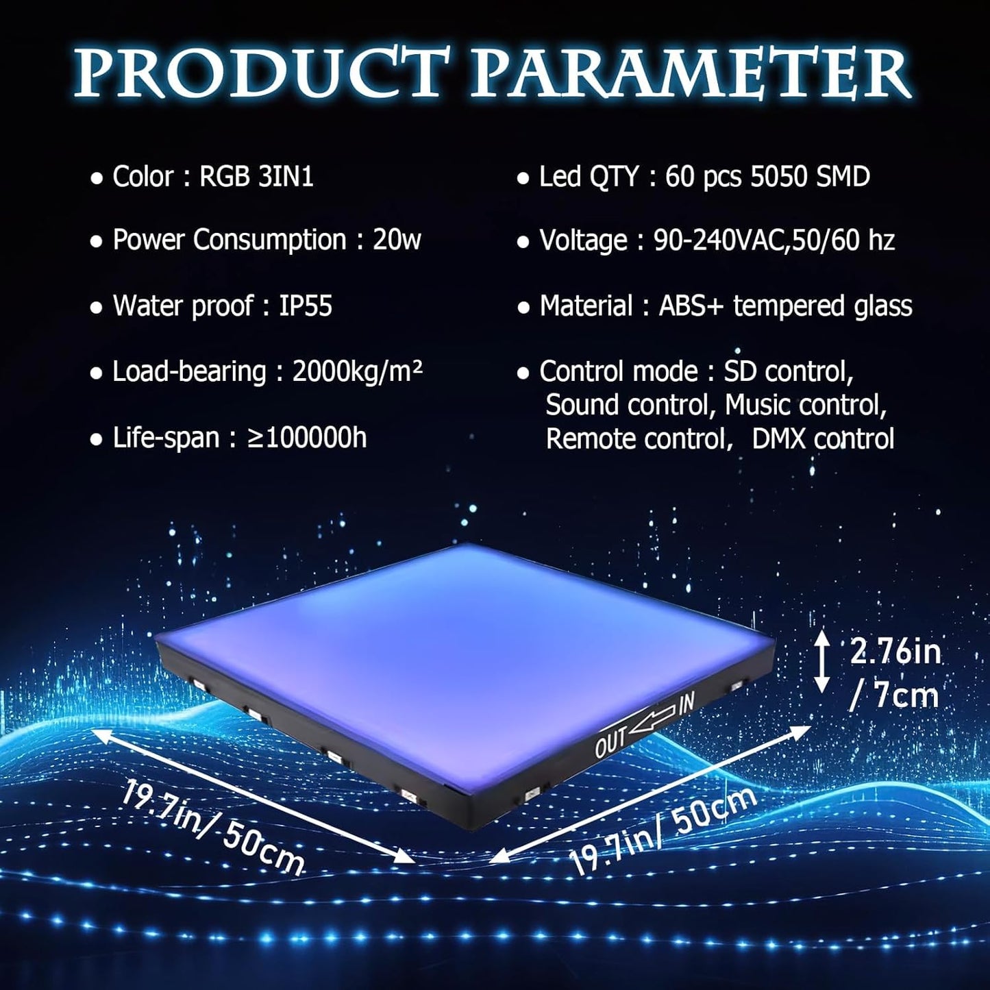 Dance Floor Stage Lights-Tempered Glass with Flight Case - RGB Color Changing Lights for Wedding, Party, Club - Non-Slip (RGB-Magnetic, 20 * 20FT)