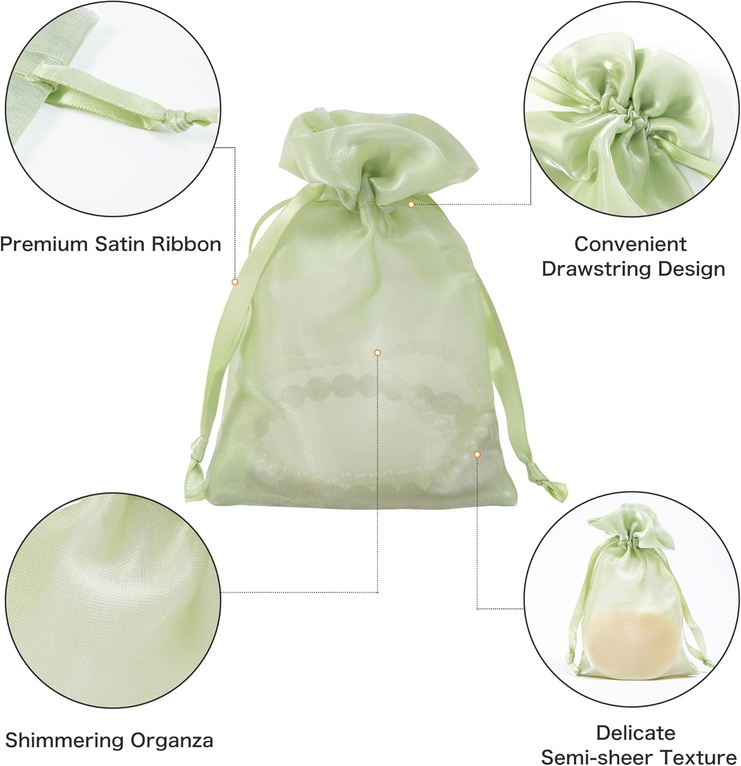 QIANF 20 Pcs Light Green Organza Bags 6X9 inch for Wedding Favors with Drawstring, Mesh Gift Bags Jewelry Pouch for Candy Bridal Shower Party Favor Baby Shower Christmas