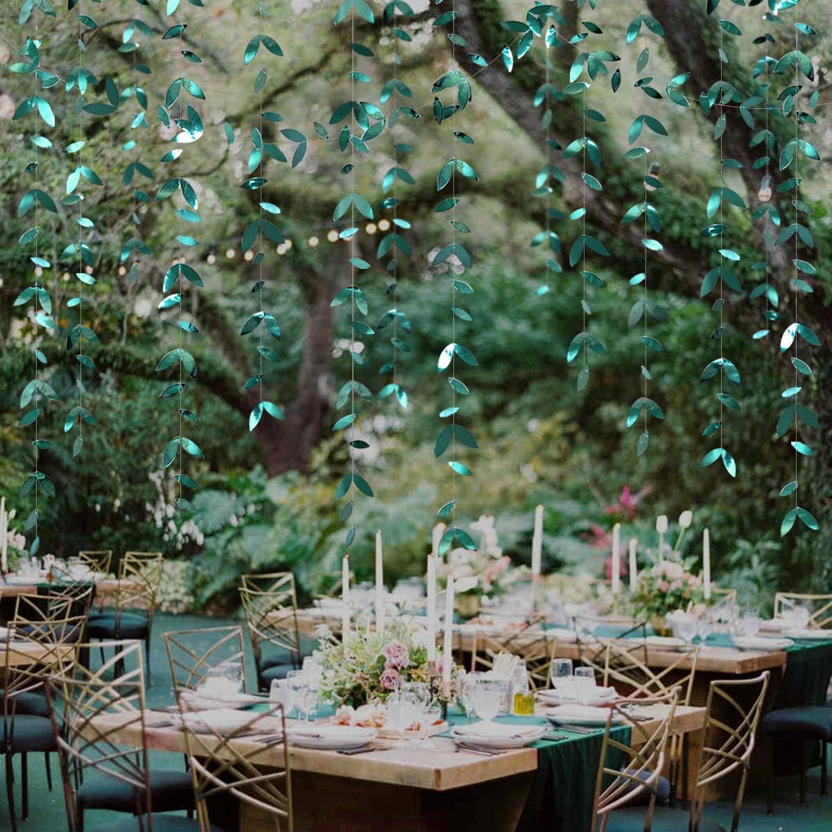 PinkBlume 52 Ft Dark Green Leaf Garland, Emerald Turquoise Paper Hanging Leaves Streamer, Teal Aqua Green Banner for Wedding, Bridal Shower, Engagement, Party Decorations
