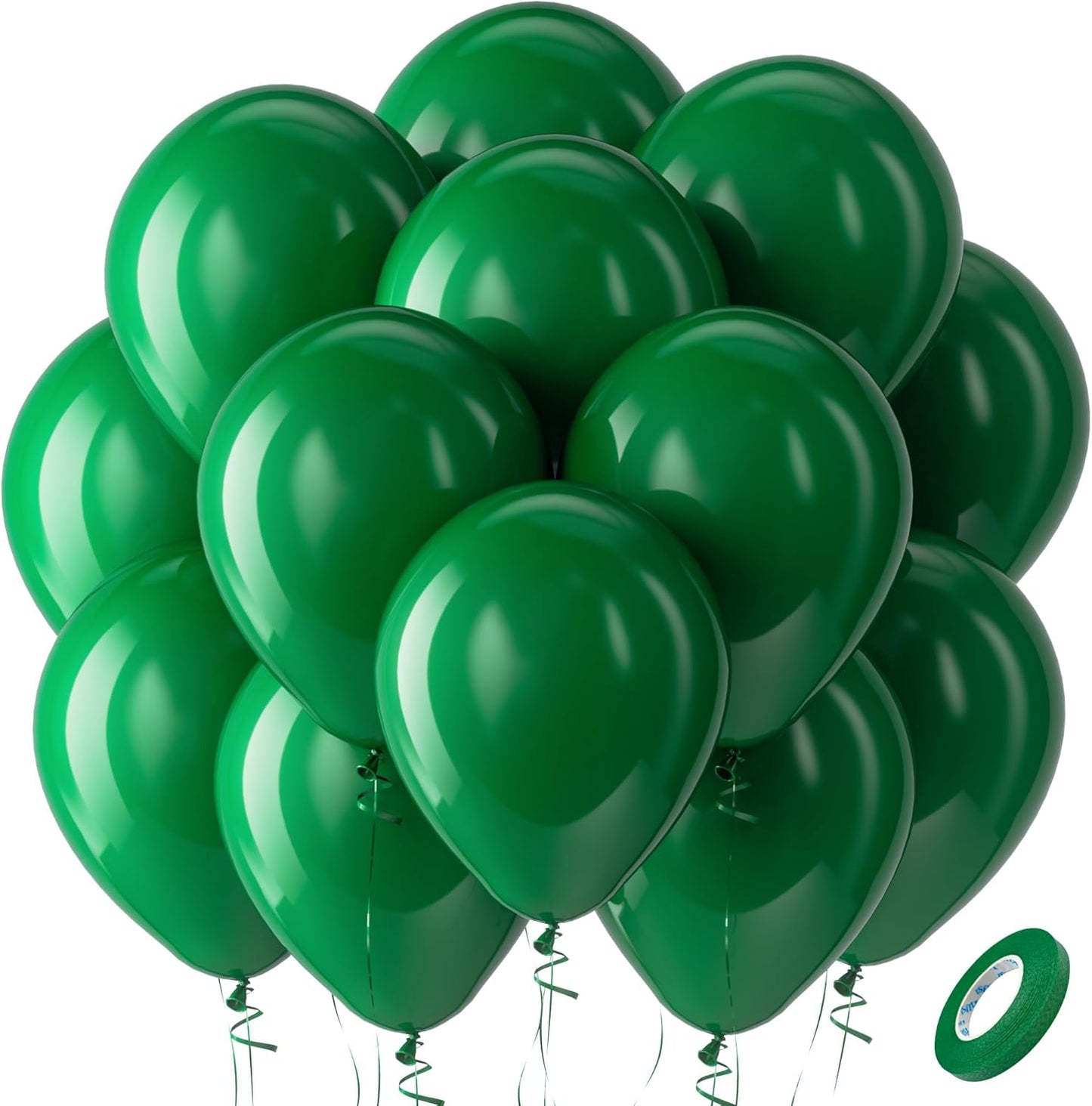 Bezente Green Balloons Latex Party Balloons - 100 Pack 12 inch Round Helium Balloons for Dark Green Themed Wedding Graduation Anniversary Birthday Party Backdrop Decorations