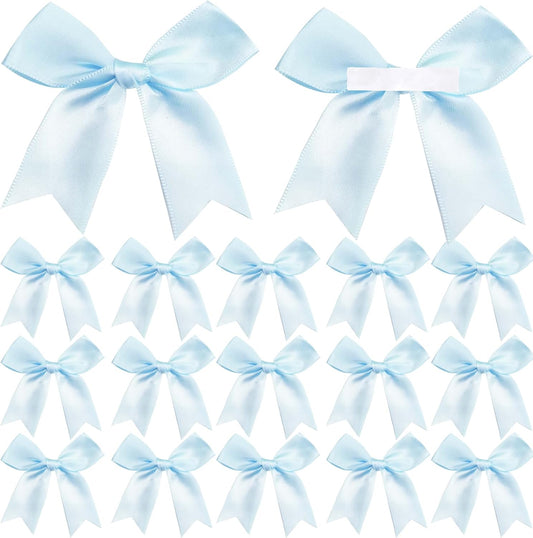 50 Pieces Gift Wrap Bows Premium Satin Ribbon Bows 3.3 Inch Craft Bows for Gift Wrapping DIY Treat Bags Holiday Gifts Bag Party Decorations, Wedding Decor Christmas Birthday Presents (Light Blue)