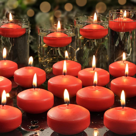 2 inch Red Floating Candles, 36 Pack Unscented Floating Candles for Centerpieces,5-6 Hours Water Activated Candle Bulk for Cylinder Vases Wedding Pool Bathtub
