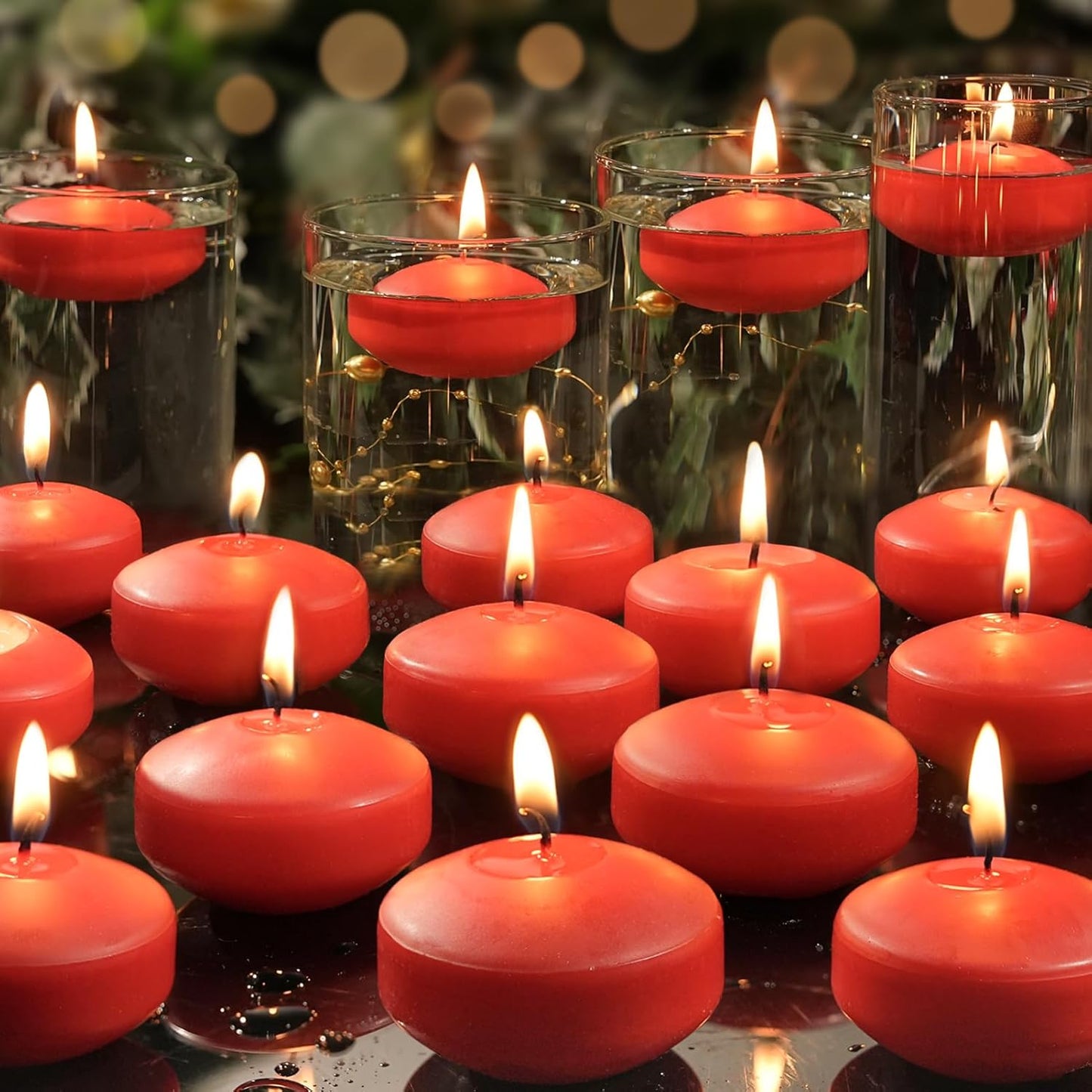 2 inch Red Floating Candles, 48 Pack Unscented Floating Candles for Centerpieces,5-6 Hours Water Activated Candle Bulk for Cylinder Vases Wedding Pool Bathtub