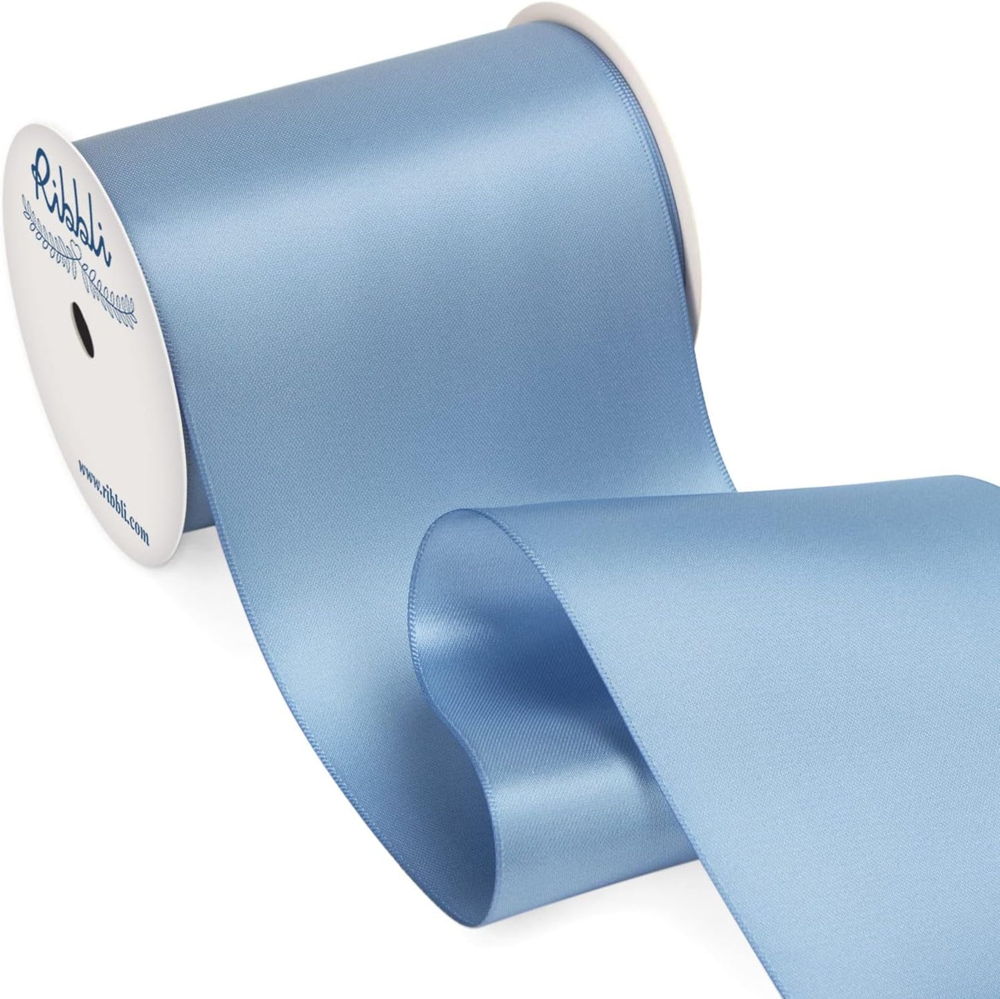 Ribbli Dusty Blue Satin Ribbon 4 Inch Wide Dusty Blue Ribbon for Wedding Chair Sash Grand Opening Ceremony Big Bows Gift Wrapping Floral Crafts Cake Decor-Double Faced Satin Continuous 10 Yards