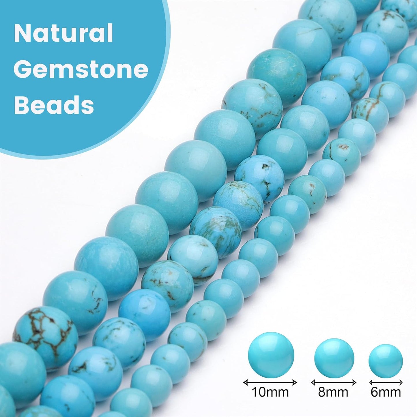 10mm Natural Stone Beads for Jewelry Making,Blue Turquoise Polished Smooth Round Gemstone Beads for Bracelet Necklace 17 Inch