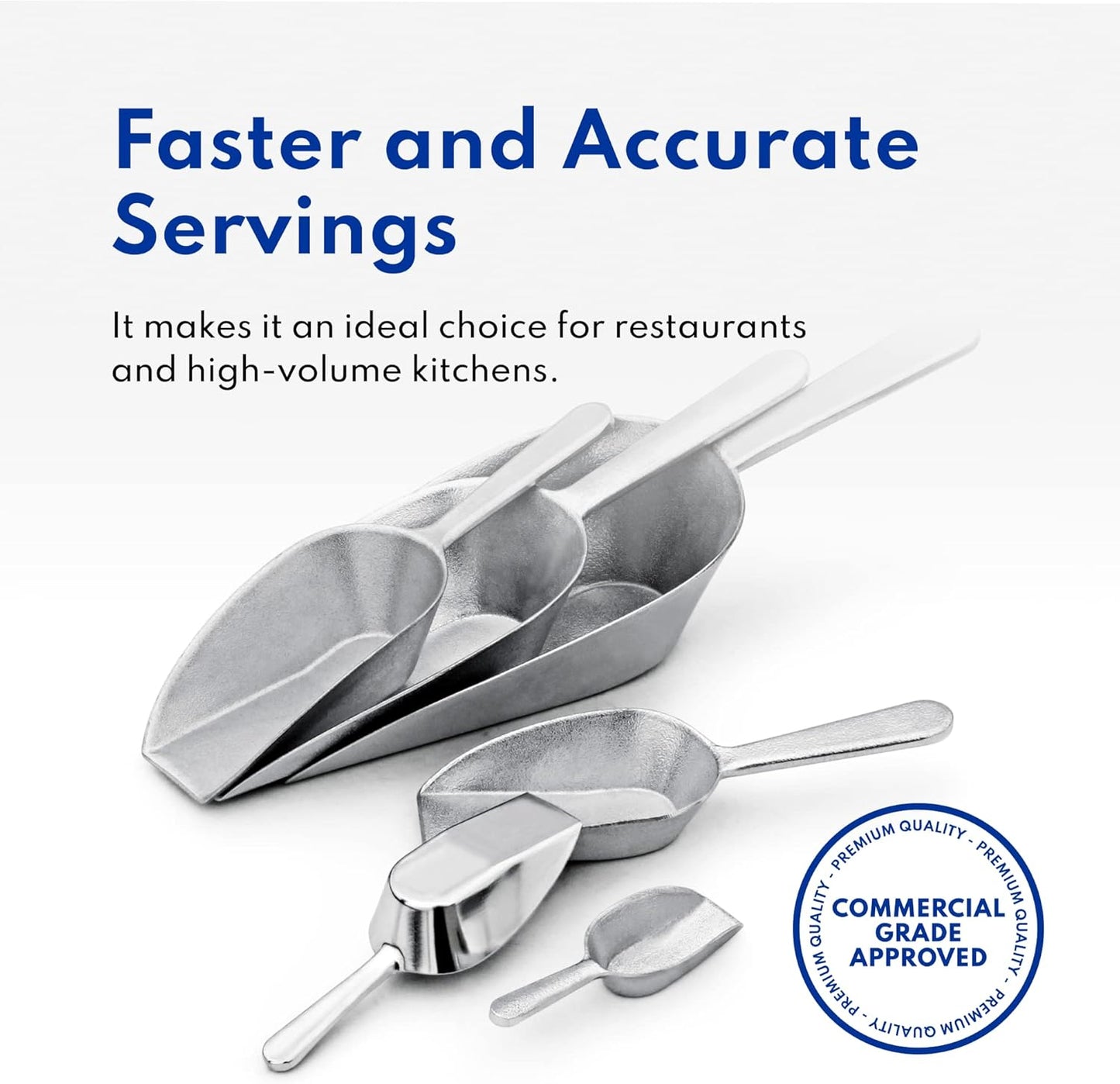 New Star Foodservice 34707 One-Piece Cast Aluminum Flat Bottom Bar Ice Flour Utility Scoop, 16-Ounce, Silver