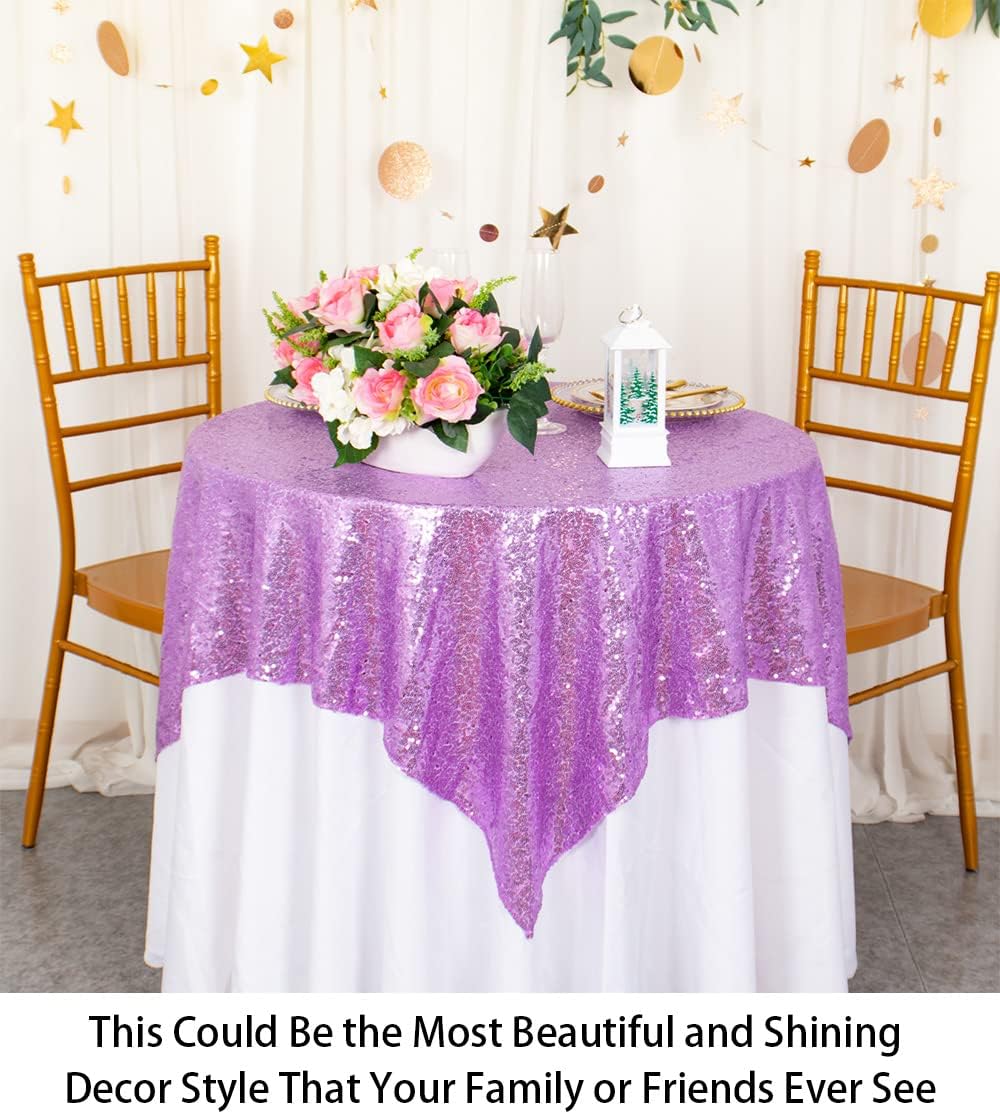 ShinyBeauty Sequin Tablecloth Square 54x54-Inch Lavender Table Cloths for Round Tables Light Purple Sequins Fabric Tablecloths Overlay Glitter Linen for Party Small Square Table Cloth Wedding