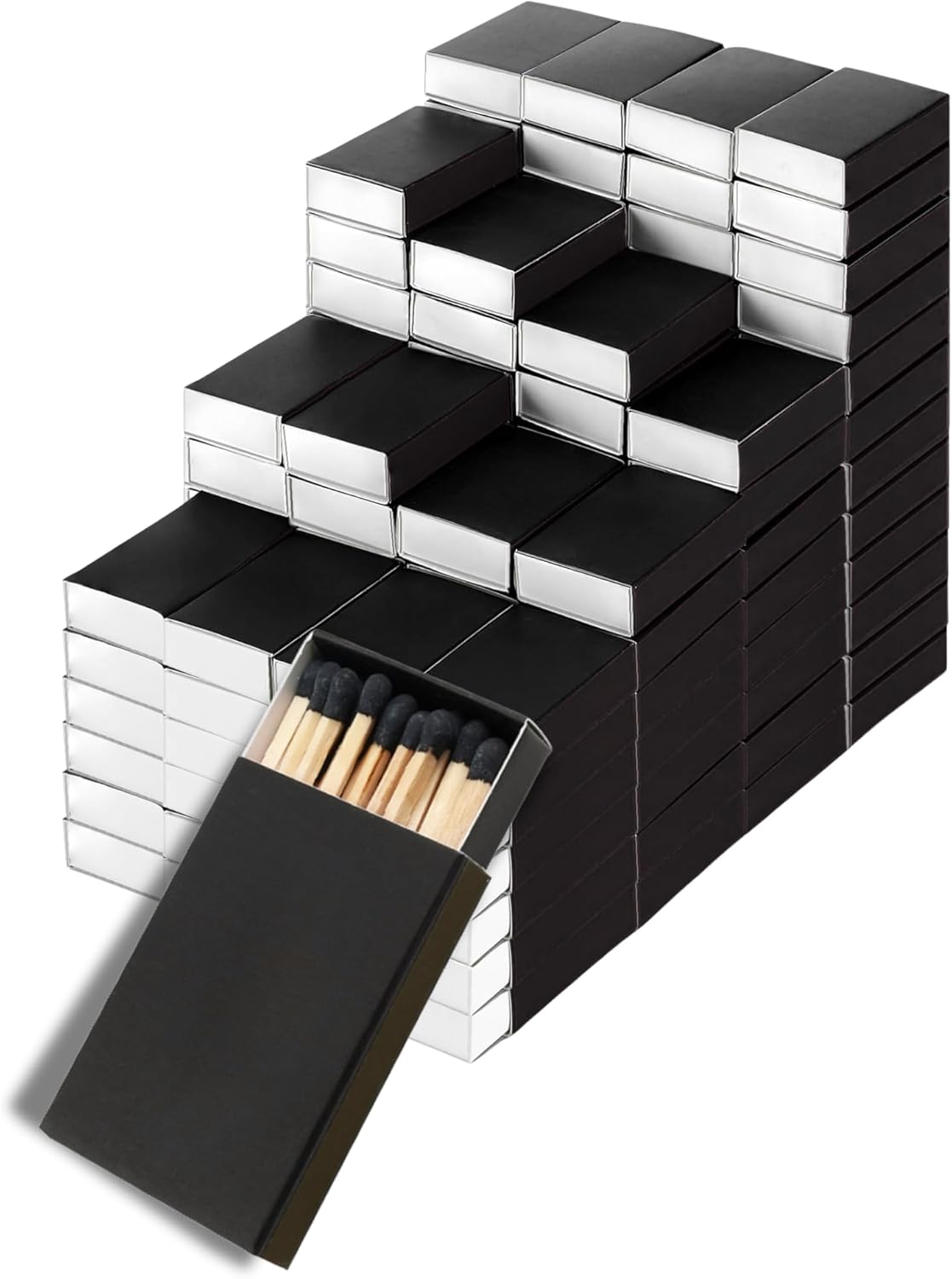 250 Boxes Blank Black Wooden Matches | Strike on Box Matchboxes Traditional Wooden Matchsticks | Wedding Party Event Favors to Customize