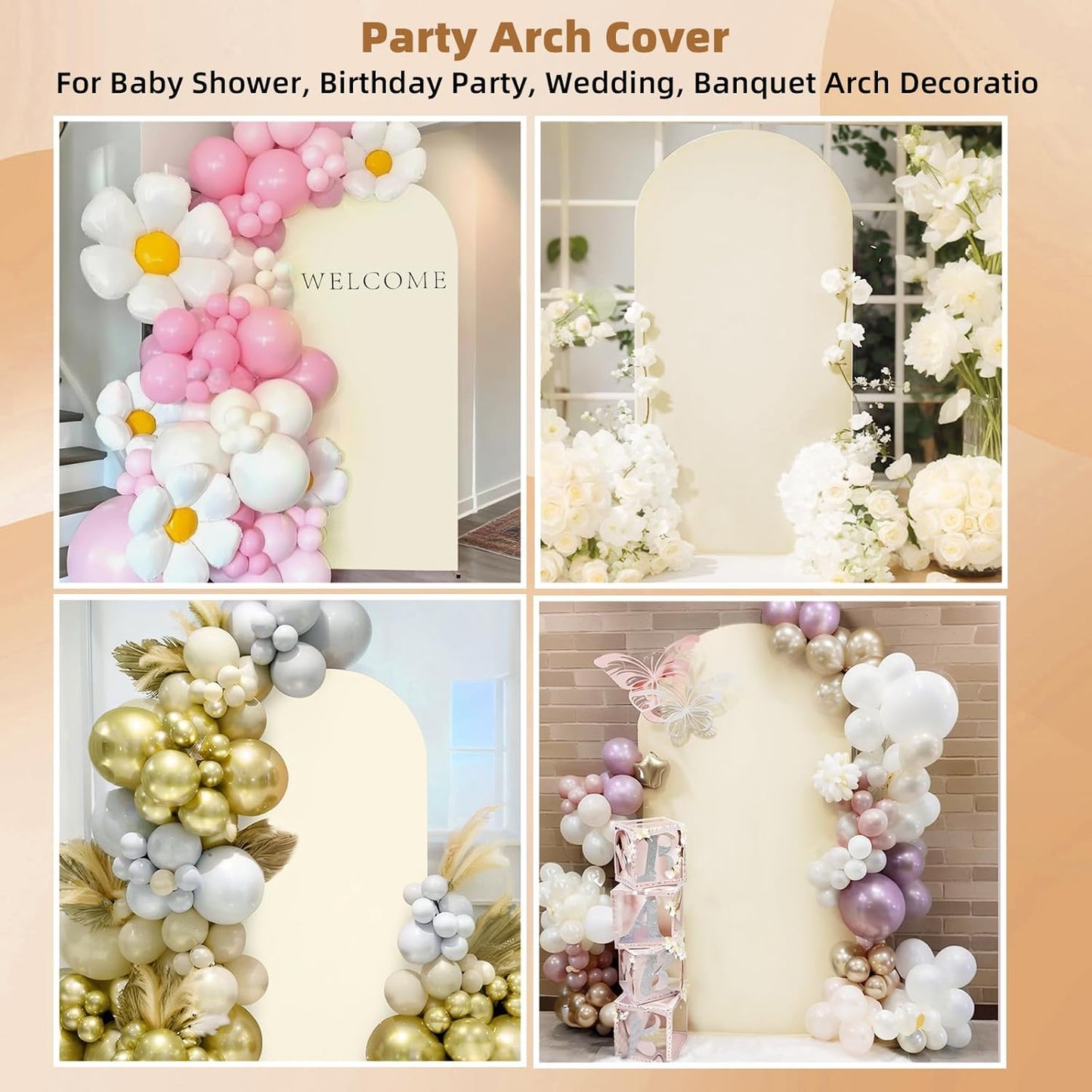 HEMMOTOP 7.2 ft Light Beige Arch Backdrop Cover (No Arch Stand), Ivory Spandex Arch Covers Stretchy Backdrop for Balloon, Wedding, Birthday Party, Baby Shower, Banquet Arch Decoratio