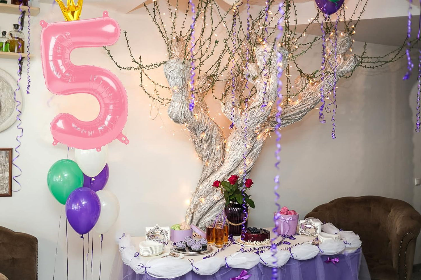 40 Inch Pink Number Balloon 0-9(Zero-Nine) with Crown, Big Size Happy Birthday Balloon, Foil Helium Big Number Balloon for Birthday Party,Wedding, Anniversary (PINK 4)
