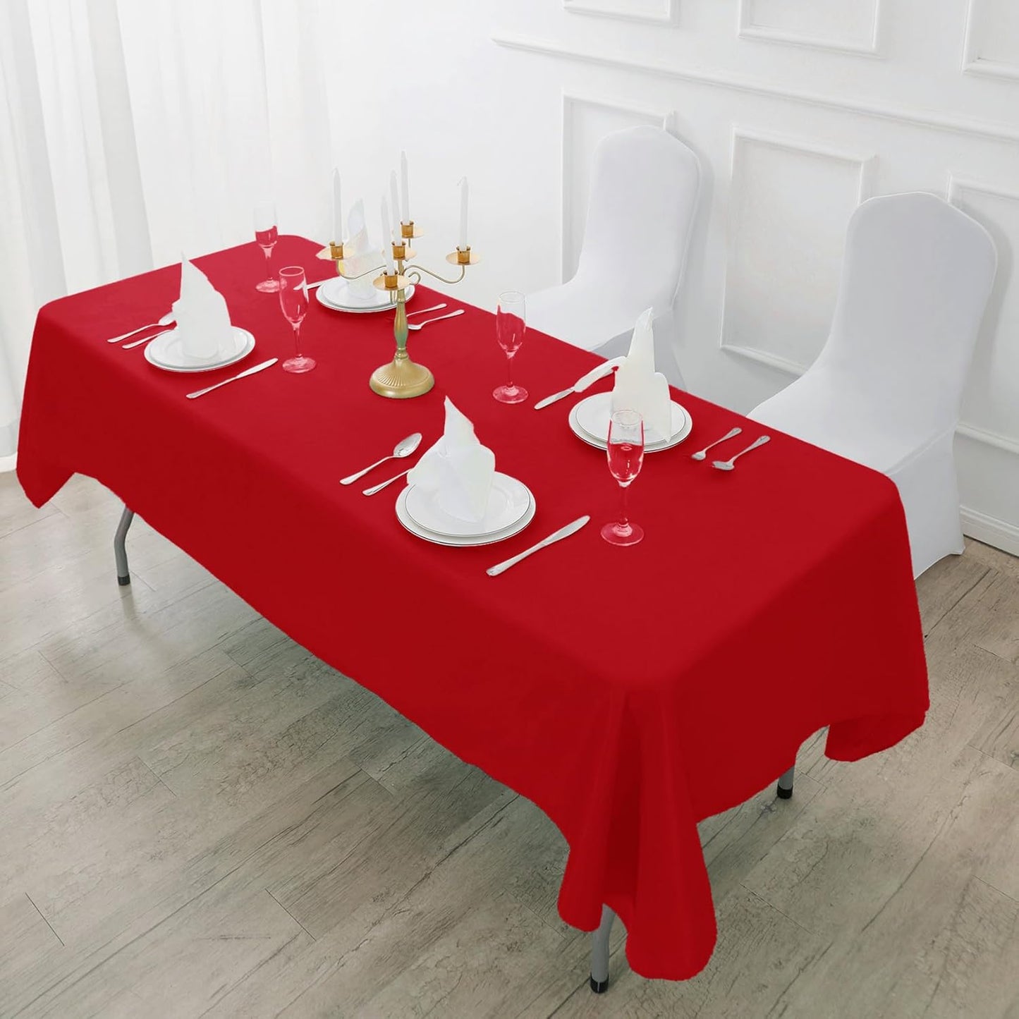 Fokitut 6 Pack Rectangle Tablecloth, 60x120 Inch, Stain Resistant and Wrinkle Polyester Table Cloth, Fabric Table Cover for Kitchen Dining, Wedding, Party, Holiday Dinner-Red