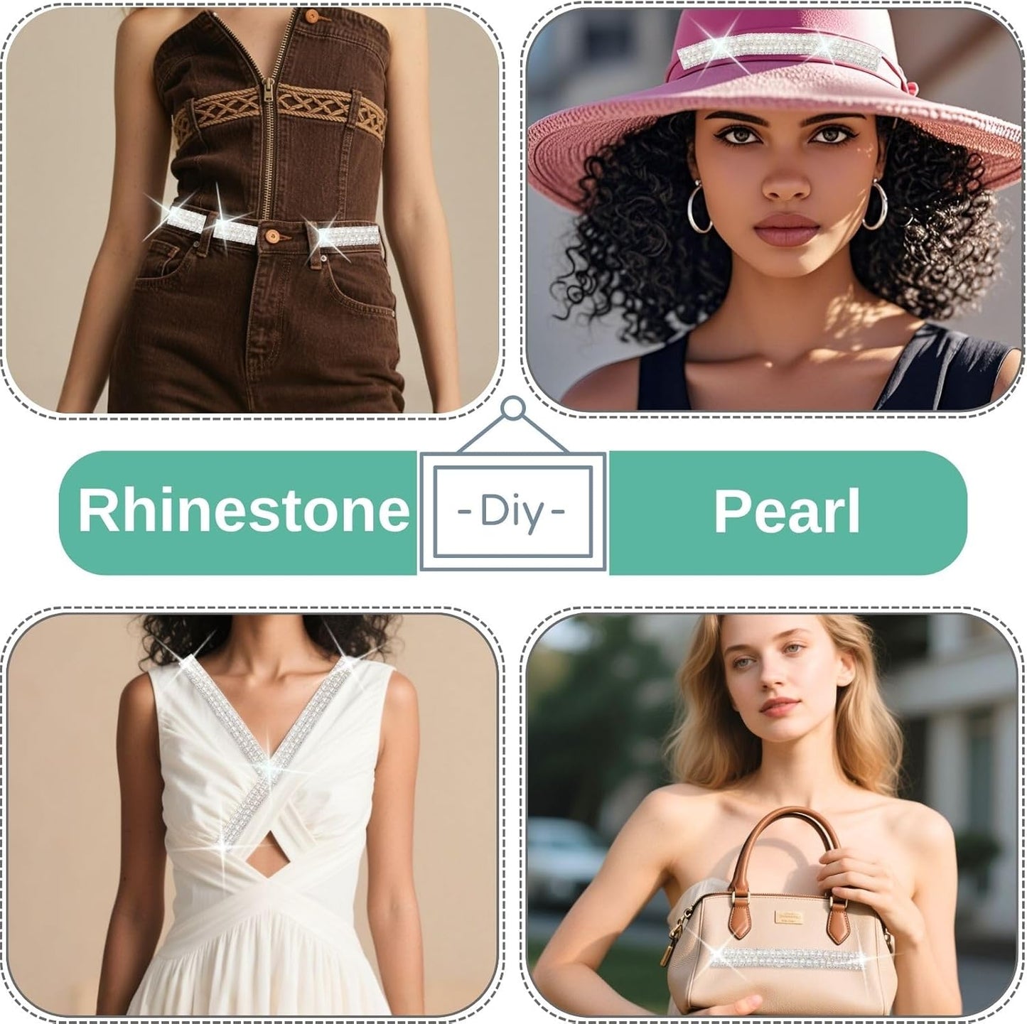 PEARLY JUN 1 Yard Pearl Rhinestone Trim Chain Silver Crystal Fringe Diamond Applique Ribbon String Tassel Strip for Sewing Wedding Dress Crafting Crafts Flower Embellishments