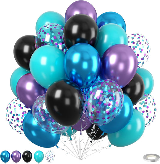Black Purple Blue Balloons, 50pcs Metallic Blue Purple Teal Balloons Confetti Balloon For Boys Men Birthday Baby Shower Game Themed Party Wedding Bachelorette Anniversary Engagement Decorations