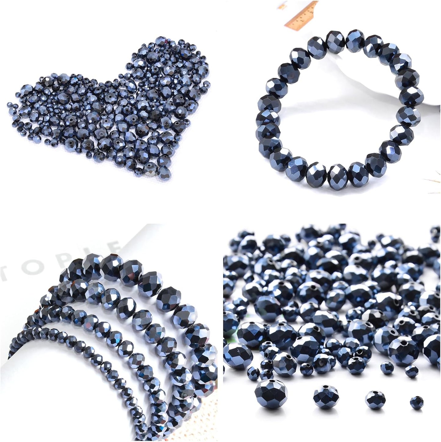 500Pcs 6mm Crystal Glass Beads for Jewelry Making Beads for Bracelets Necklace Pendants Making Supplies(Navy Blue)