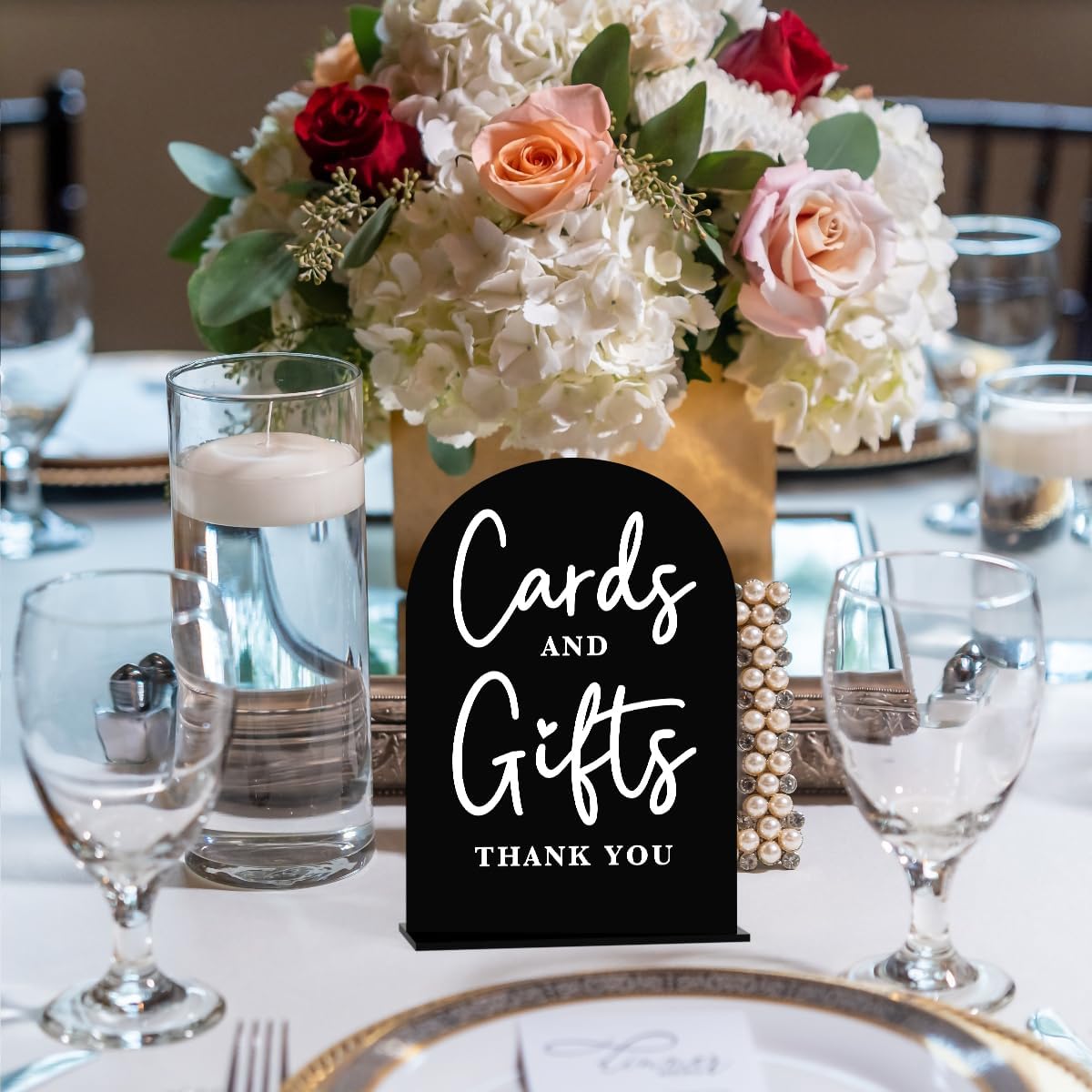 Acrylic Wedding Sign Cards and Gifts Sign for Wedding Wedding Signs for Ceremony Modern Calligraphy Arch Acrylic Table Top Sign for Wedding Reception and Event Party Table(black）