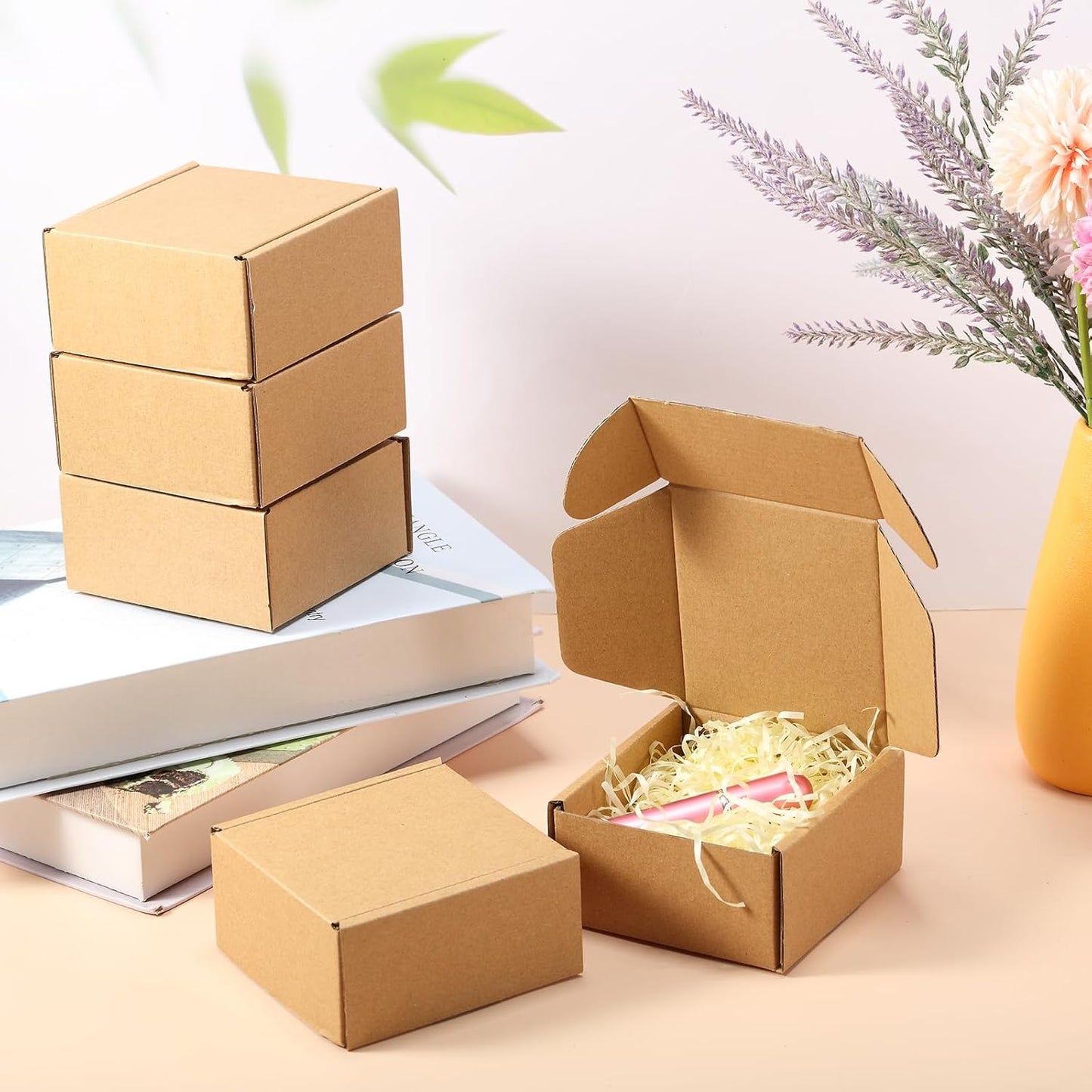 Qilery 60 Pcs Shipping Boxes Cardboard Gift Corrugated Cardboard Brown Boxes Mailer Packaging for Mailing Small Business Present (4x 4 x 2 Inch)