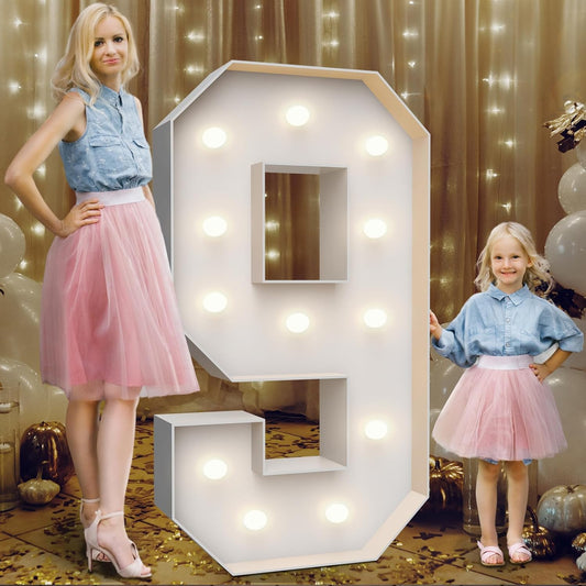 4FT Marquee Light Up Numbers 9,Party Decoration Large Marquee Light Up Letters with Weighted Water Bag,Pre-cut Foam Board Set Can Be Used for Birthdays,Weddings,Baby Anniversaries