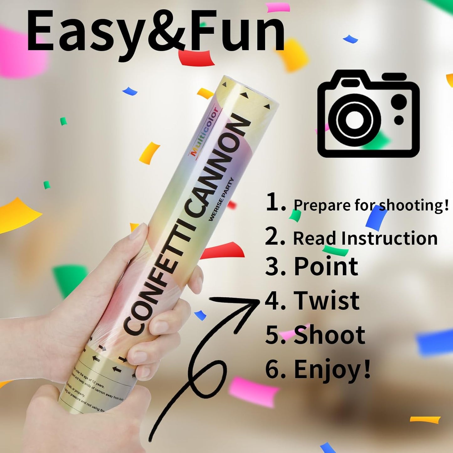 Biodegradable Confetti Poppers Cannon, 6 Pack WERISE Party Multicolor Party Poppers Confetti Shooters for Birthday, Wedding, Graduation Celebration New Year 12 Inch