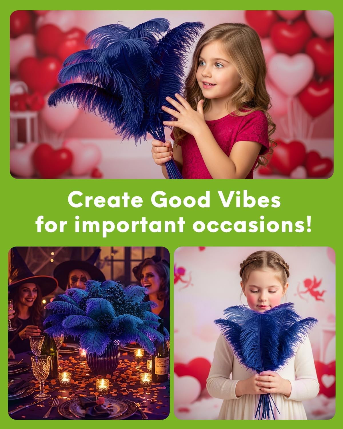 NEWONG 30pcs Navy Blue Ostrich Feathers Natural Bulk 8-10inch(20-25cm) Vase Craft Wedding Home Party Centerpieces Christmas Day Decoration