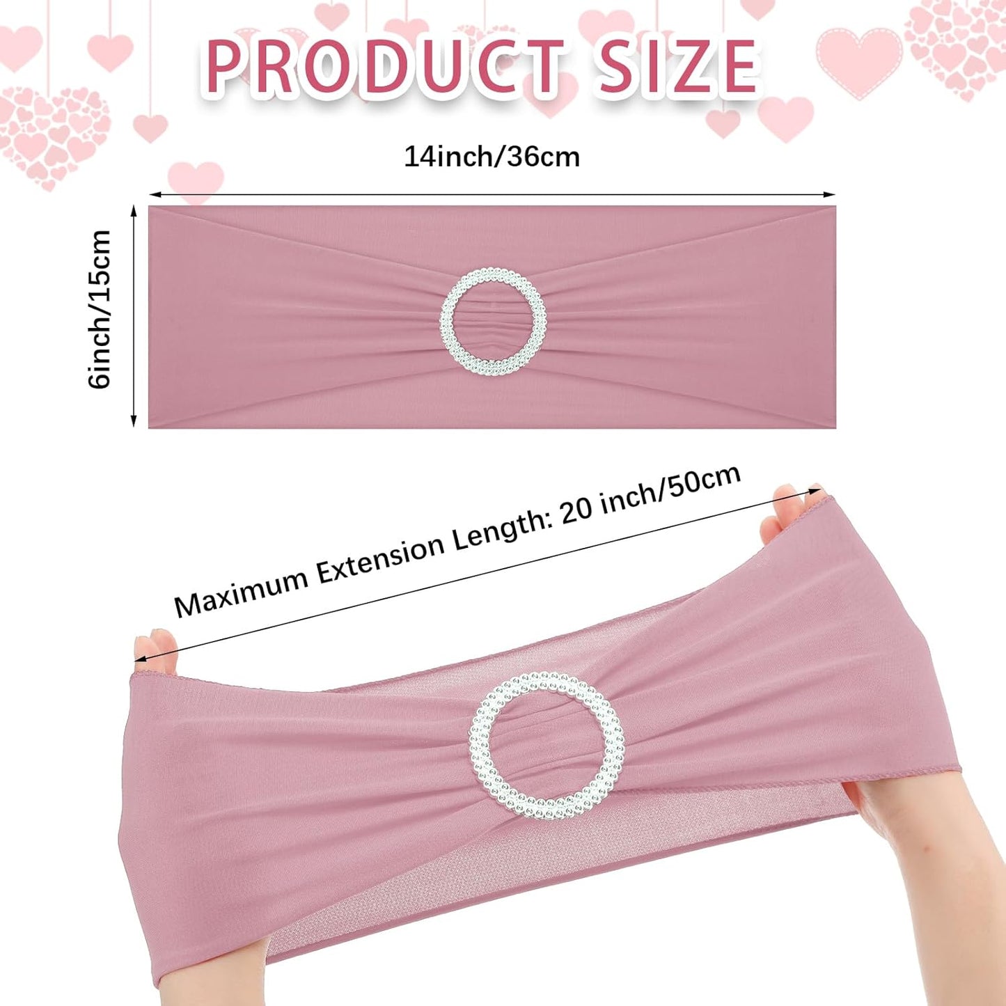 CHENGU 150 Pieces Spandex Stretch Chair Sashes Bows Elastic Chair Cover Bands Ties with Buckle Slider for Wedding Party Reception Events Universal Ceremony Banquet Decorations(Dusty Pink)