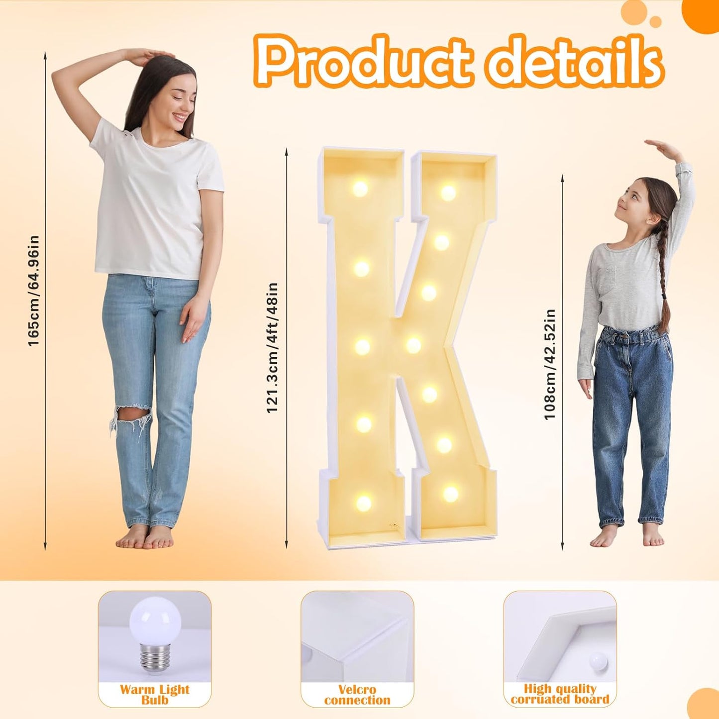 4ft Marquee for Letters K, Large Light up Letters, Multifunctional Large Marquee for Letters 4 Feet Tall for Party Decorations, Letter Balloons, Wedding Decor, Proposal Decorations (Letters K)