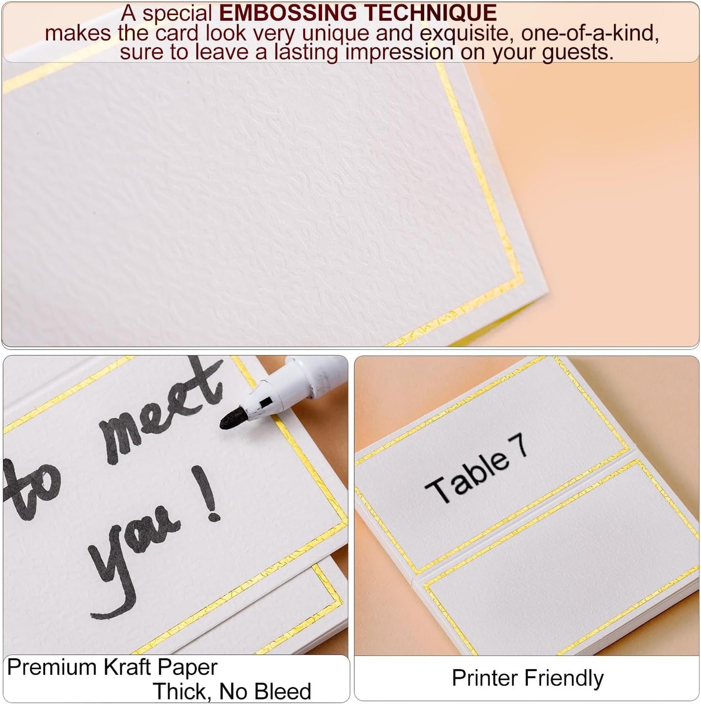 120Pcs Premium Place Cards, Small Table Cards with Gold Foil Border, 2" x 3.5" Tent Cards, Escort Cards, Name Cards, Wedding Place Cards for Wedding, Table, Dinner Parties, Seating Cards