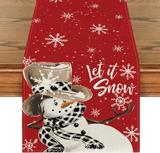 Artoid Mode Red Snowman Snowflake Let it Snow Winter Table Runner, Seasonal Christmas Kitchen Dining Table Decoration for Home Party Decor 13x48 Inch
