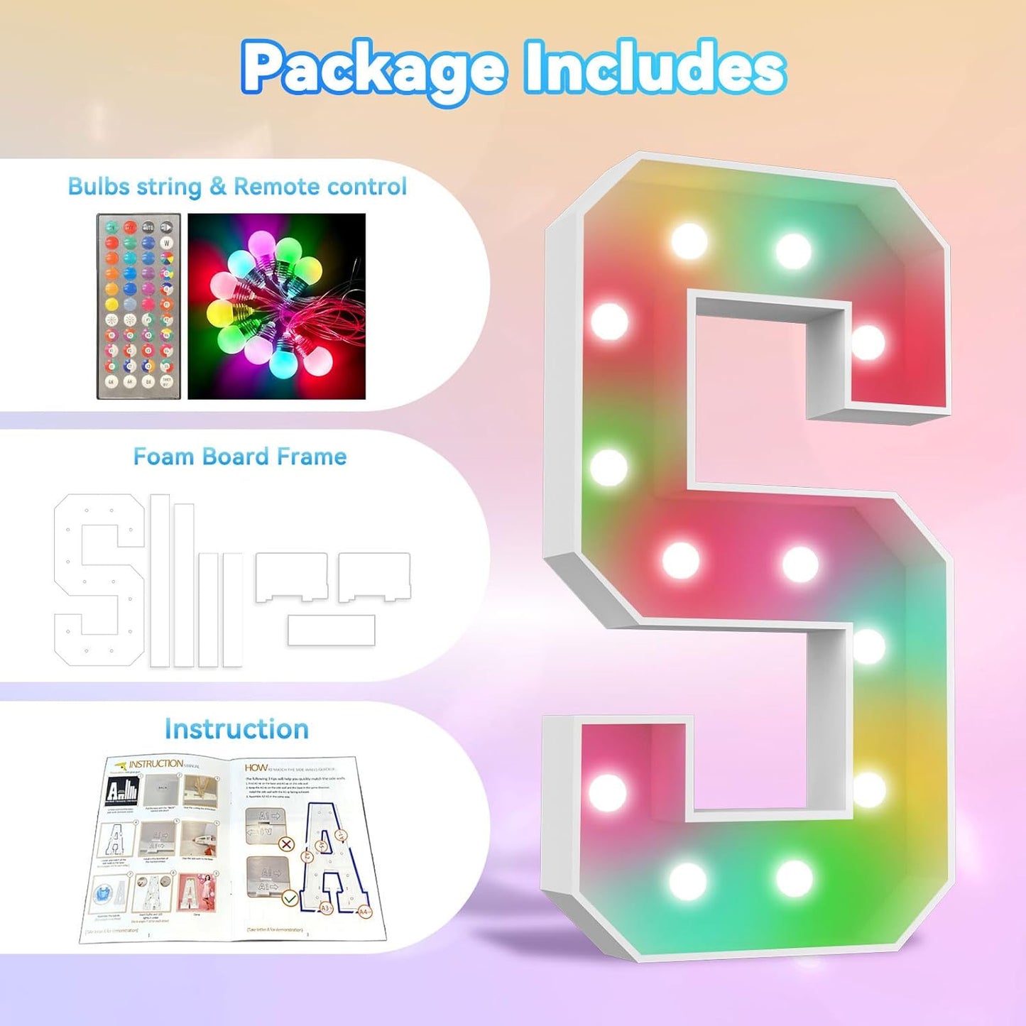 Ledido 4FT Marquee Light Up Letters, 34 Colors Changing Marquee Letter 4 Feet Tall with Remote, Big Letters for Party Wedding Graduation Birthday Decorations, Large Light Up Letter F