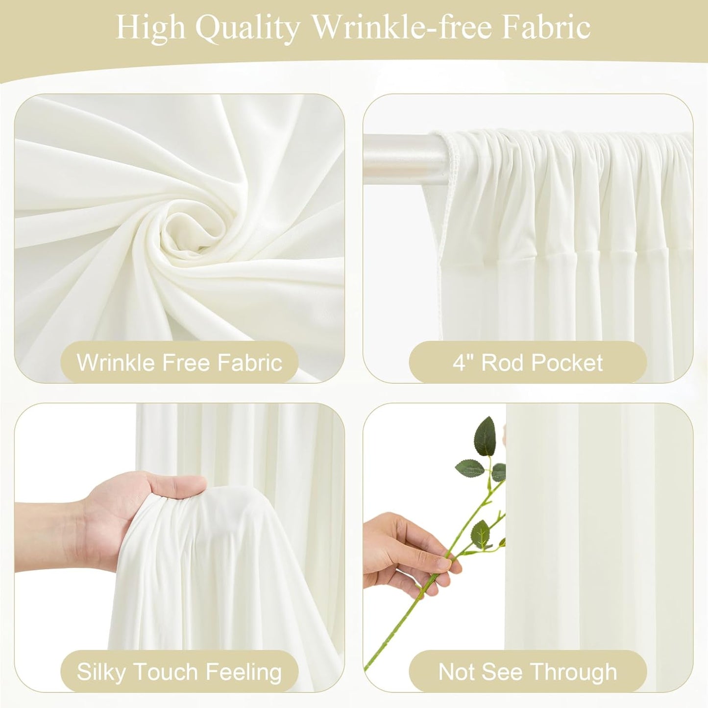 Ivory Backdrop Curtains with Lights for Baby Shower,10x10FT Wrinkle Free Ivory Drapes Photo Backdrop Curtains for Wedding Birthday Party Ceremony Photography Photoshoot Decorations-5ft x 10ft