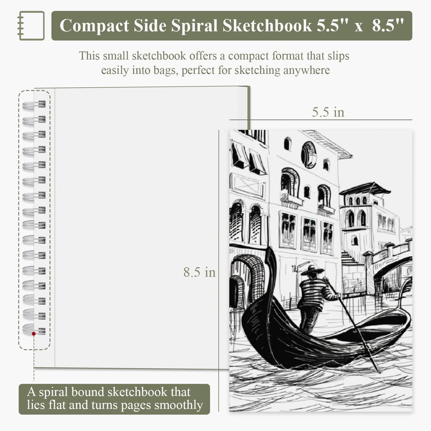 Sketch Book 5.5 X 8.5 inch, Artist Sketch Pad (Pack of 3), 300 Sheets (68lb/100gsm) Spiral Bound Sketchbook, 100 Sheets Each, Acid Free Drawing Paper, Suitable for Adults & Teens