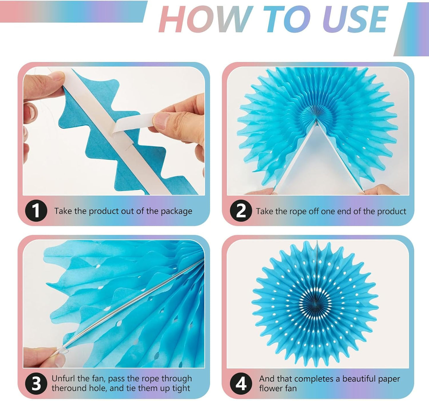 20 Pcs Blue Hanging Paper Fan, Round Paper Fans Decorations Set for Weddings, Birthdays, Engagement, Bridal Shower, Baby Shower Event, Graduation, Party Supplies Decor