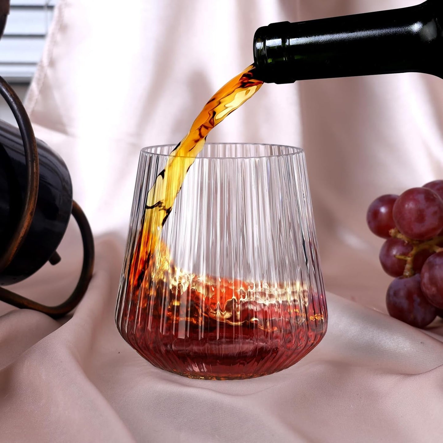 40 Pack Plastic Ribbed Wine Glasses, 14Oz Origami Disposable Wine Glasses Unbreakable Clear Plastic Cocktail Glasses Recyclable Shatterproof Reusable Wine Cups (14oz 40pack)