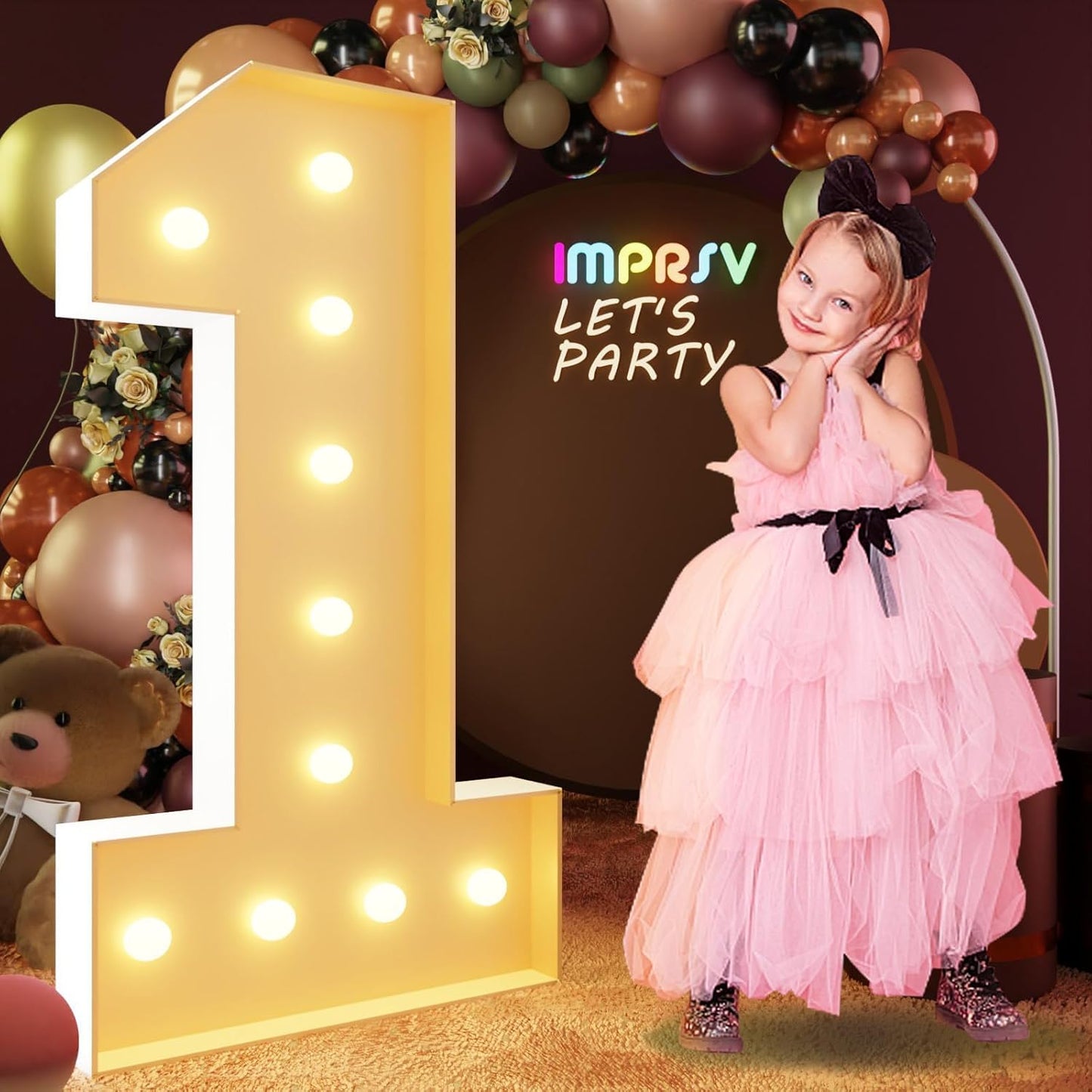 imprsv 4FT Marquee Numbers, Light Up Numbers for 1st 21st Birthday Decorations, light up letters Anniversary Party Decor, Mosaic Numbers for Balloons Number 1, Pre-Cut Foam Board Kit