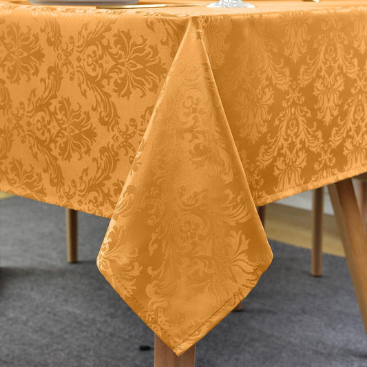 SASTYBALE Amber Rectangle Jacquard Tablecloth, Spill Wrinkle Proof Damask Table Cloth for Rectangle Tables, Rectangular Harvest Fall Inddor Outdoor Tablecloths, 60x 120 Inch Amber