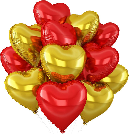 Red Gold Heart Balloons,12Pcs Red Heart Shaped Foil Balloons,18Inch Gold Helium Polyester Film Balloon for Baby Shower Birthday Anniversary Wedding Party Decorations
