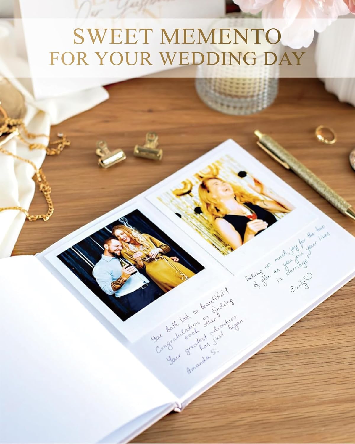 Elegant Linen Wedding Guset Book - Polaroid Guest Book for Wedding Reception,Baby Shower,Bridal Shower and Special Events - 100 Blank Pages for Sign in and Photos (B-Beige)