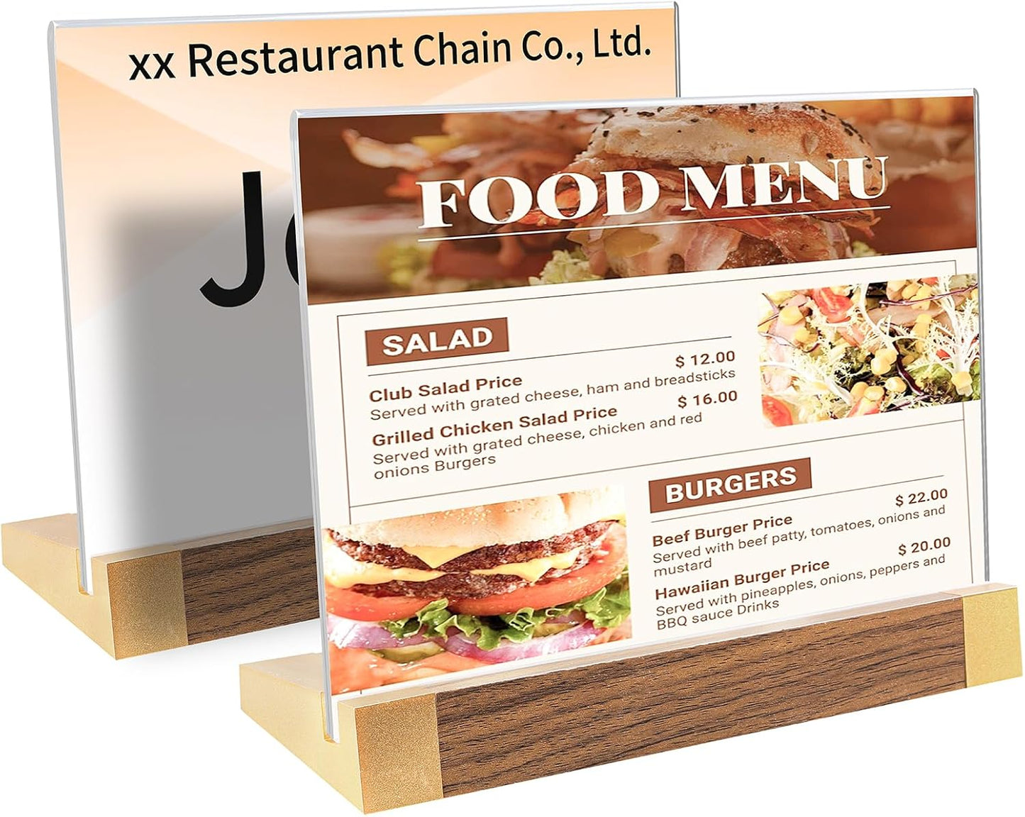 Acrylic Sign Holder 5"x7" Tabletop Display Clear Sign Board with Wood-Color Base, Horizontal for Store/Coffee Shop/Restaurant Menu Hotel/Office Display Holder, 2 Pack