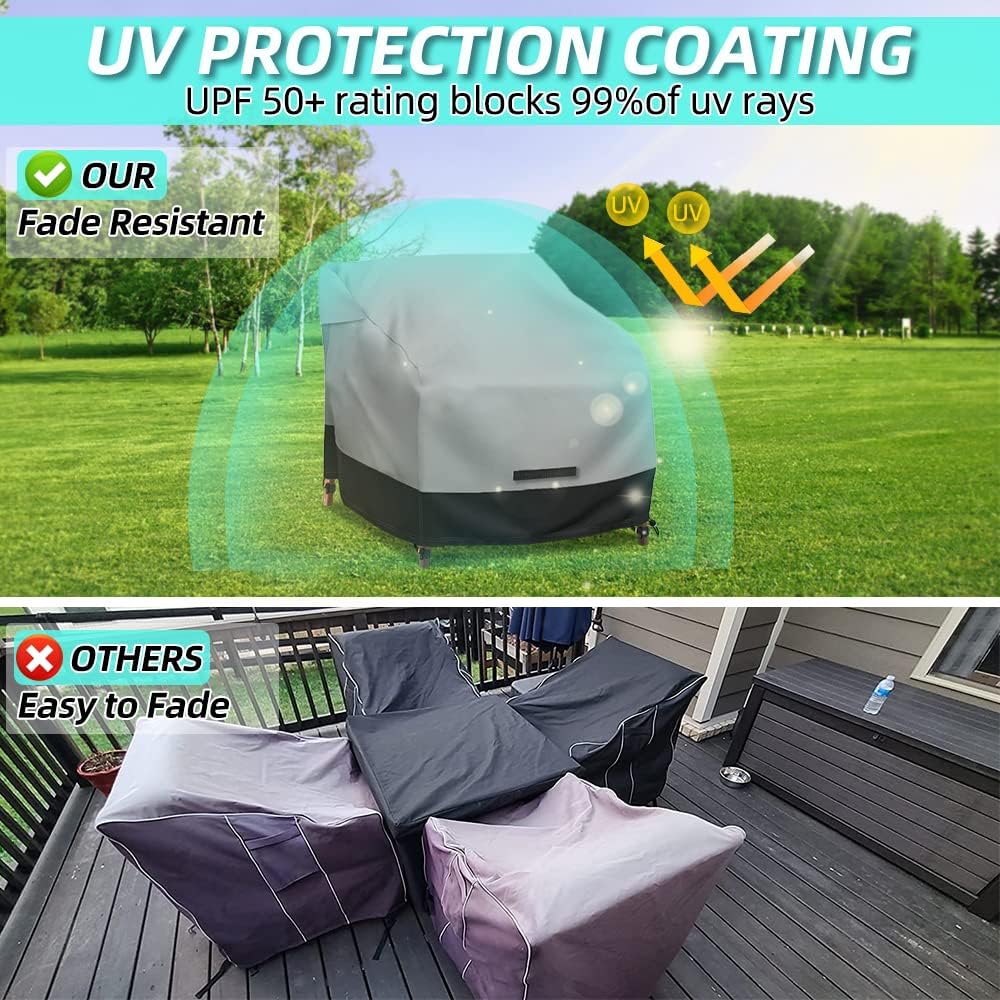 Patio Swivel Chair Cover Waterproof 2 Pack, 600D Heavy Duty Outdoor Furniture Covers for Universal Lawn/Deck/Garden/Backyard Fits up 36" W*37" D*36" H, Gray/Black